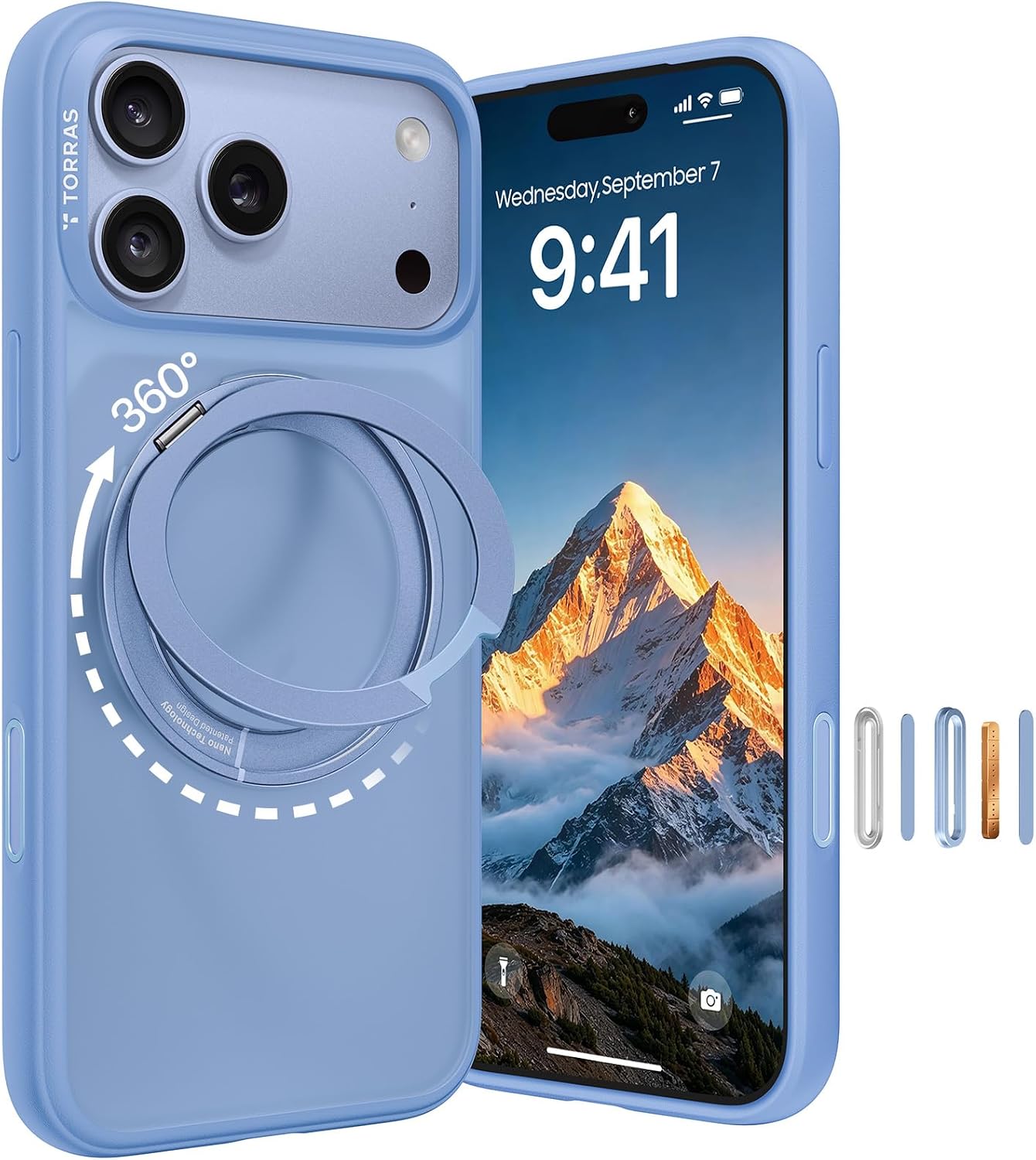 Detalle de TORRAS O1S Series iPhone 18 Pro Case with 360° Magnetic Stand, Blue