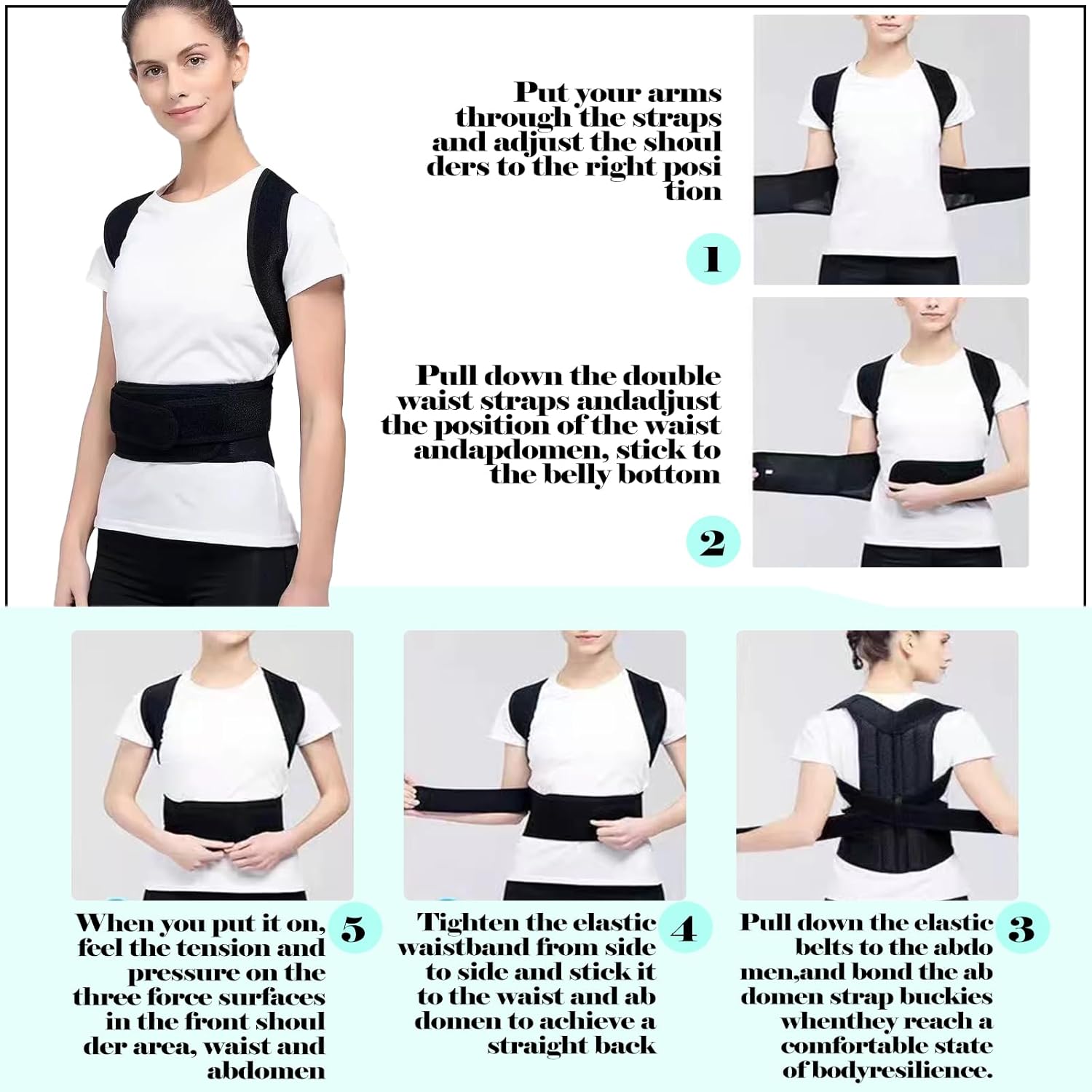 Detalle de Posture correction belt for men and women with breathable adjustable shoulder straps