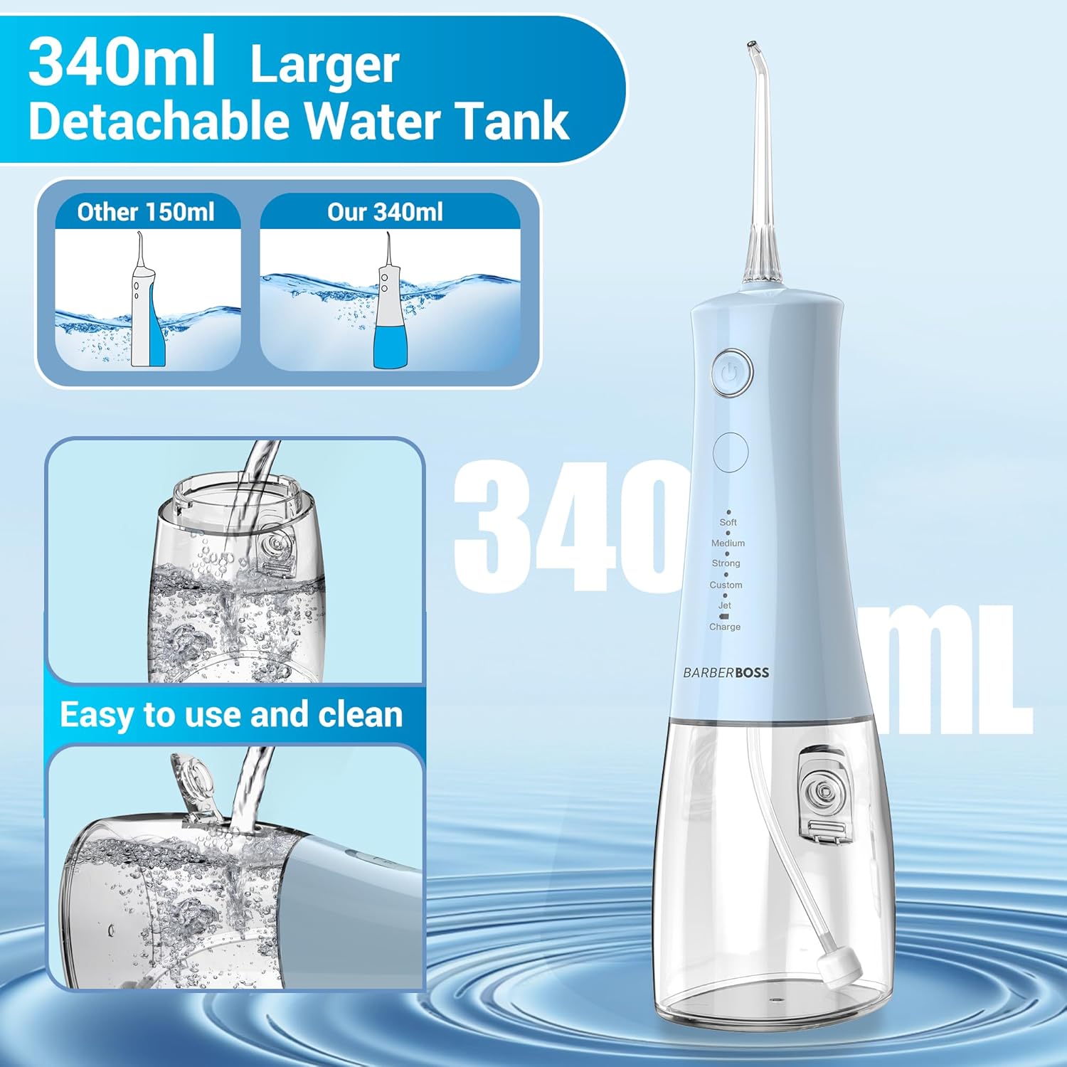 Thumbnail 5 de BarberBoss idropulsore dentale: irrigatore orale wireless con 5 modalità e serbatoio 340 ml, IPX8