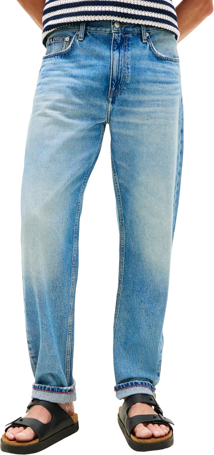 Detalle de Tommy Hilfiger Regular Tapered Harlem Taj Blue Mw0mw42326 — Jeans Uomo in Denim, Comfort e Stile