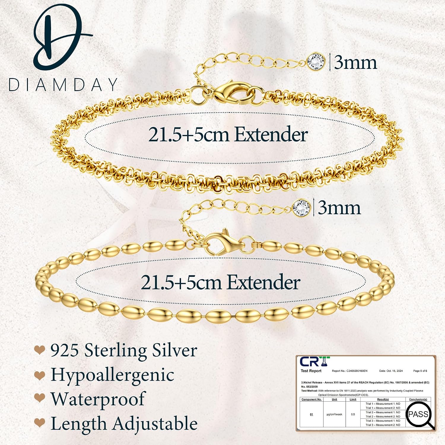 Thumbnail 4 de Diamday Fußkettchen Damen 21 cm verstellbar