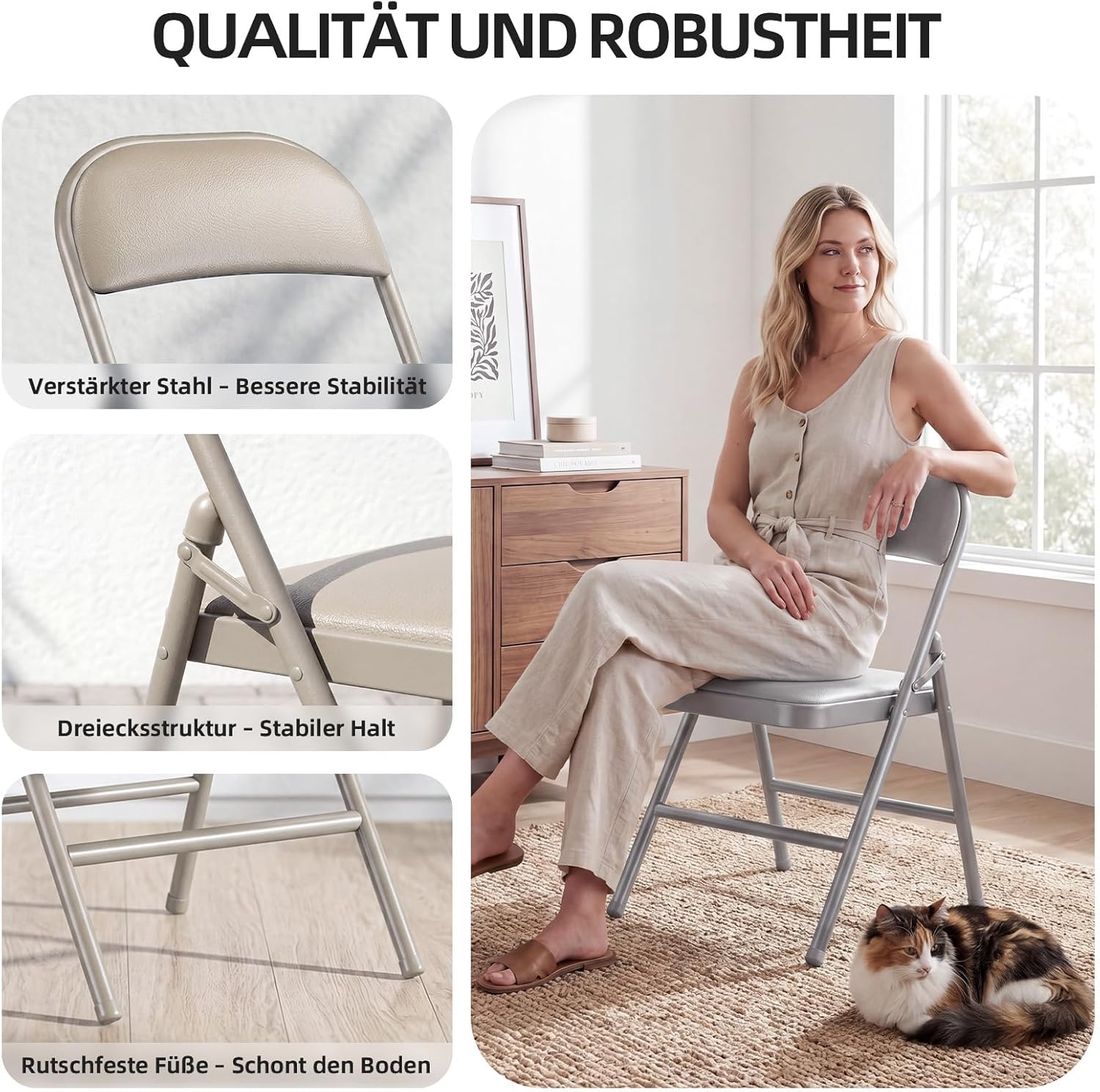 Thumbnail 4 de Asdsed Klappstuhl 2er Set – Gepolsterte Klappstühle mit bis zu 158 kg Tragfähigkeit, Khaki