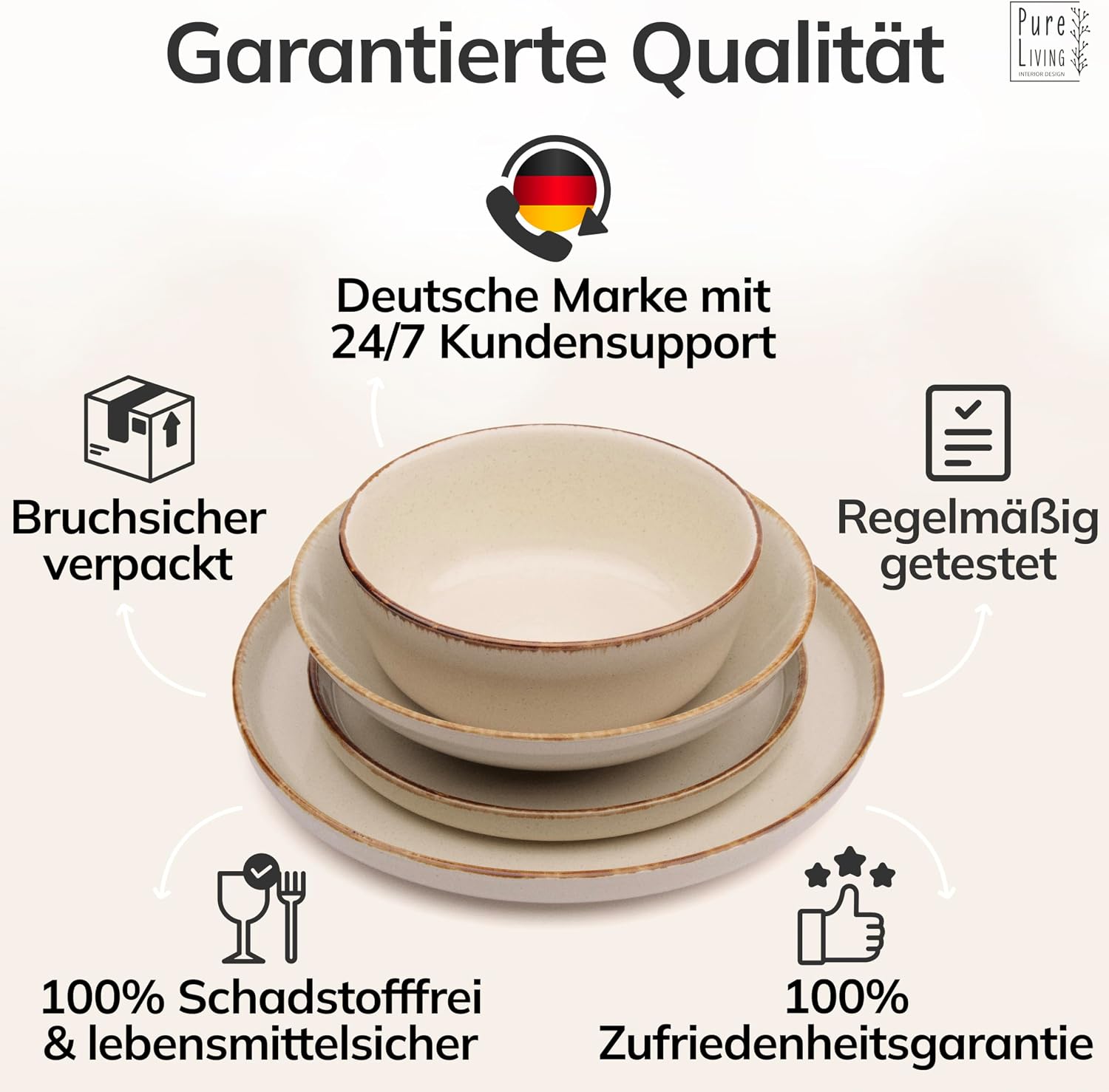 Detalle de Steingut Geschirrset Rustic 24-tlg. für 6 Personen – Pure Living in Beige