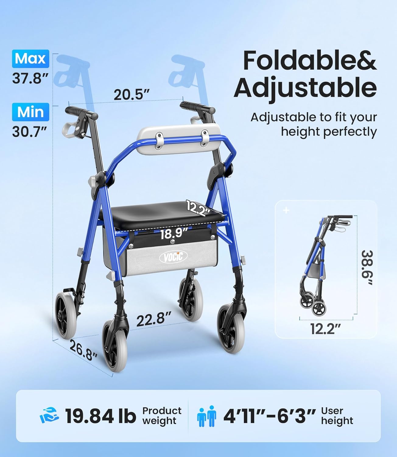Thumbnail 5 de VOCIC Z11 Walkers for Seniors: Sturdy, Ergonomic Rollator with Seat and All-Terrain Versatility