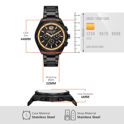 Thumbnail 4 de Michael Kors Reloj Accelerator 2 para Hombre: Cronógrafo de cuarzo con correa de acero inoxidable en negro y dorado
