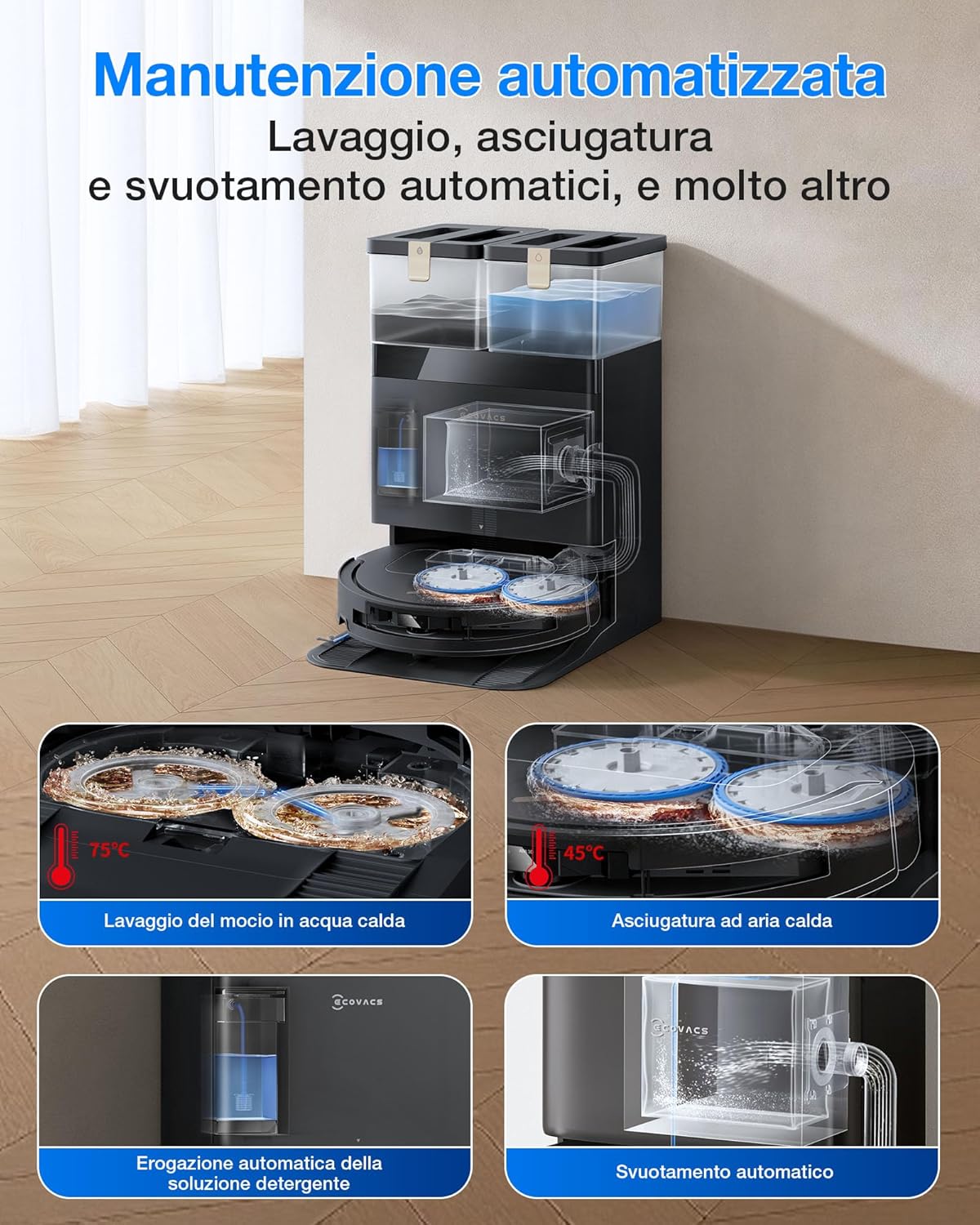 Thumbnail 4 de ECOVACS DEEBOT T50 Pro Omni Gen3 con AIVI 3D 3.0, stazione OMNI e potenza di aspirazione 25.000 Pa