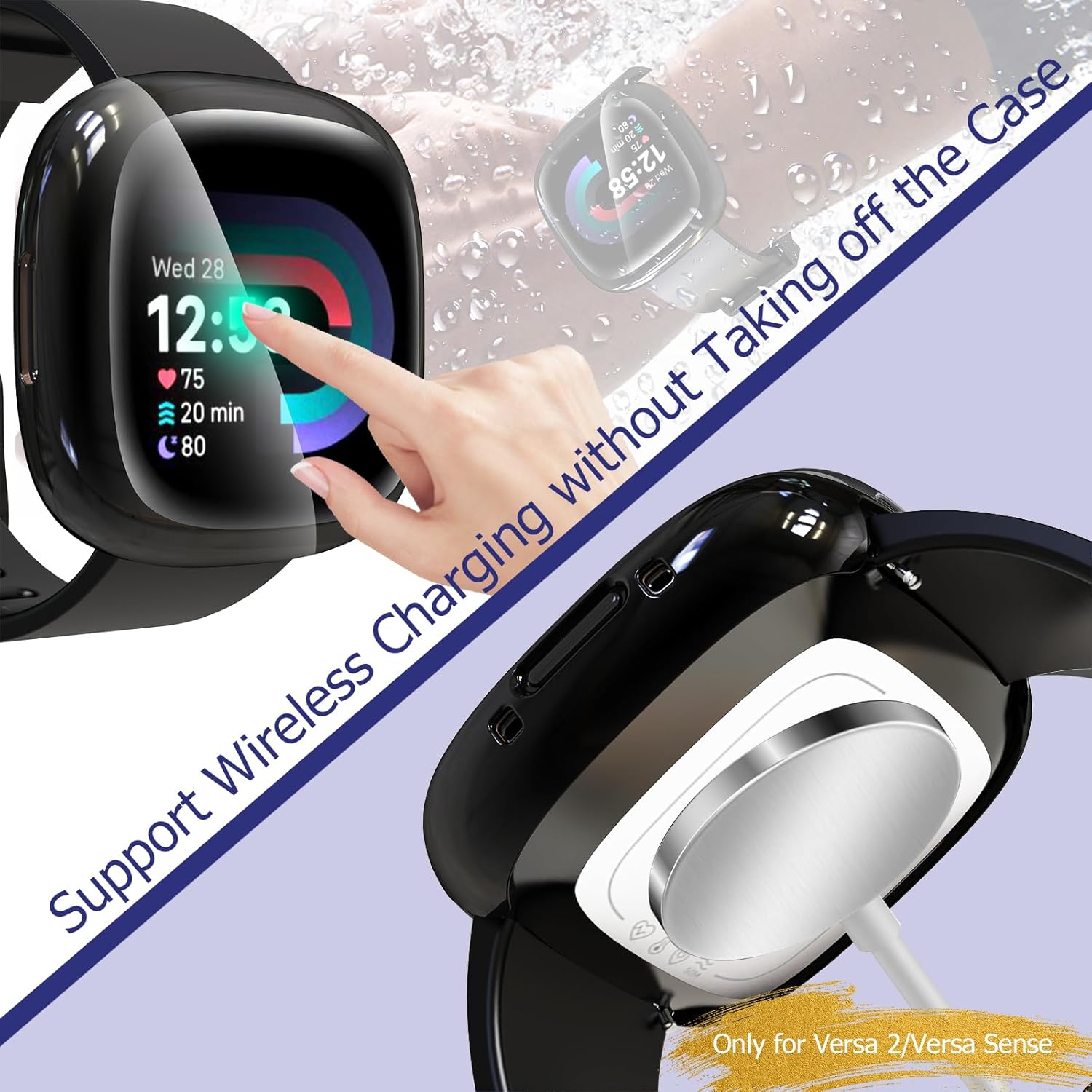 Thumbnail 4 de KIKISML 2‑Pack Screen Protectors for Fitbit Sense 2 / Versa 4 (Ultra‑Slim TPU) – Black & Clear