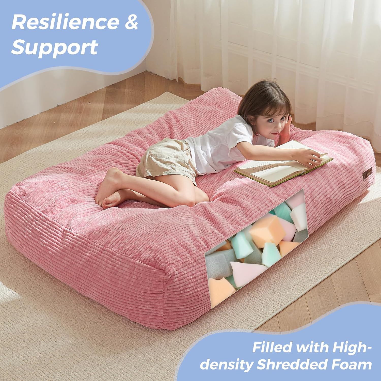 Detalle de MAXYOYO K06-Series Kids’ Convertible Bean Bag Chair, Pale Pink