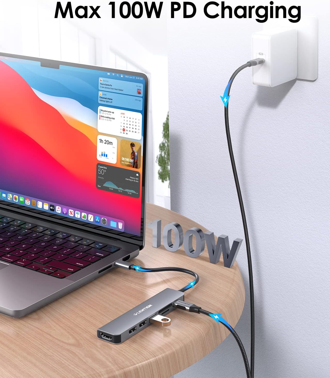 Detalle de LENTION USB-C Hub with 100W Charging, 4K HDMI, Dual Card Reader (CB-CE18) — Space Gray