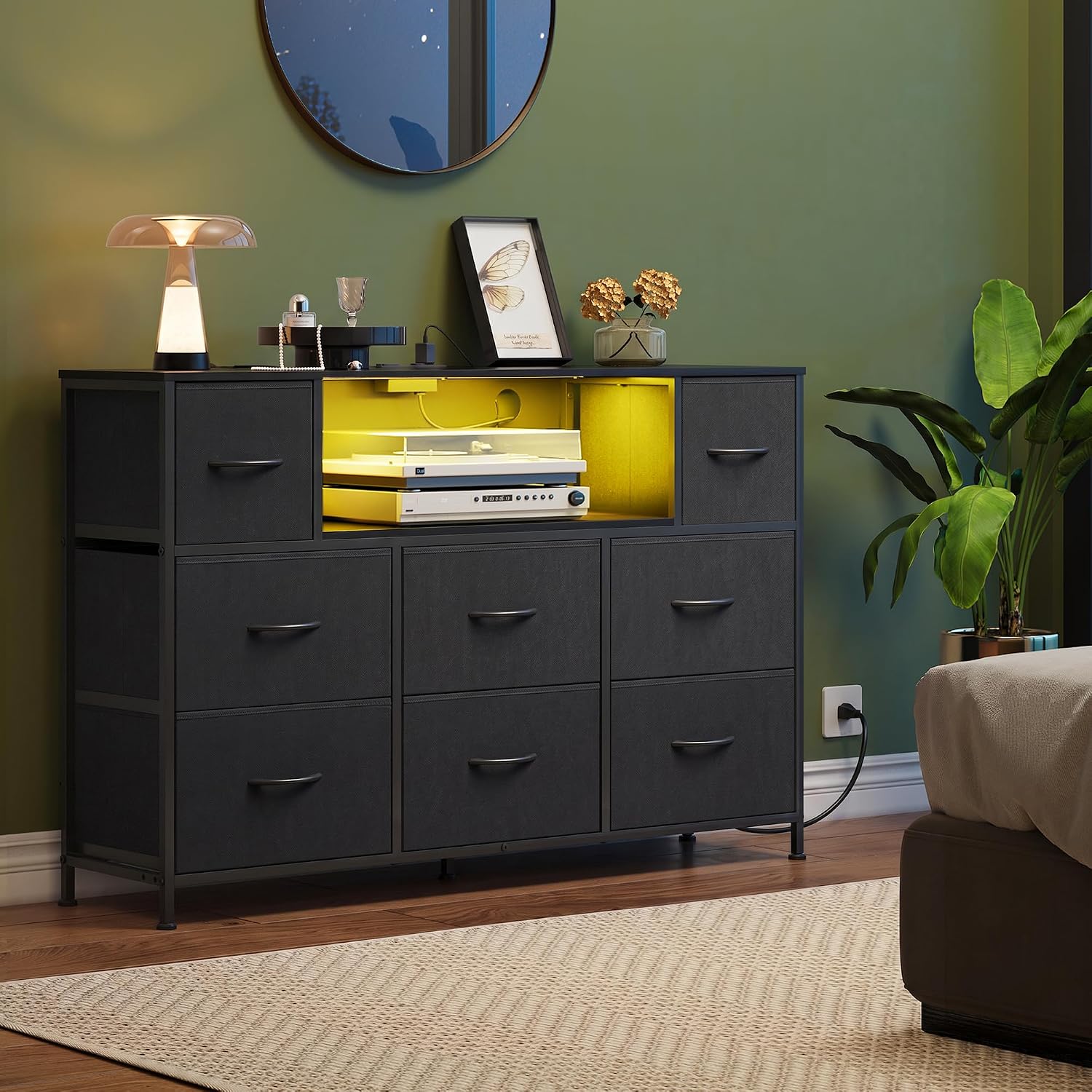 Thumbnail 6 de WLIVE ASNG200 LED Dresser TV Stand, 8 Fabric Drawers, Black