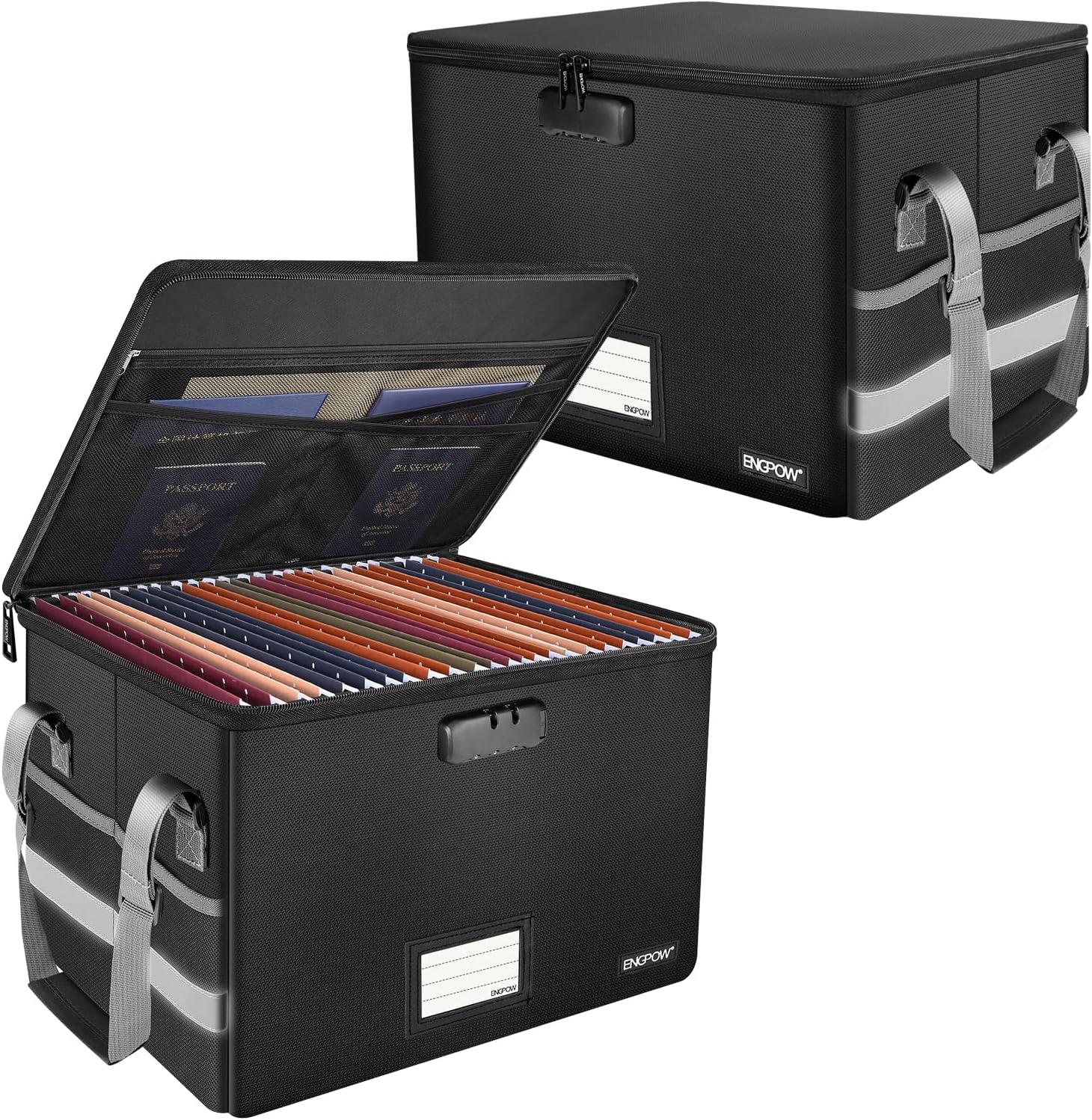Detalle de ENGPOW EG0027 Fireproof File Boxes, 2-Pack, Locking and Collapsible
