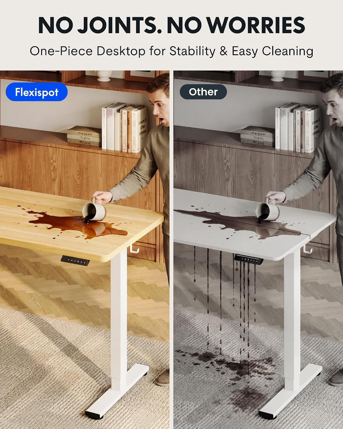 Detalle de FLEXISPOT EN1 55" x 28" Electric Standing Desk, Maple, 1" Seamless Top