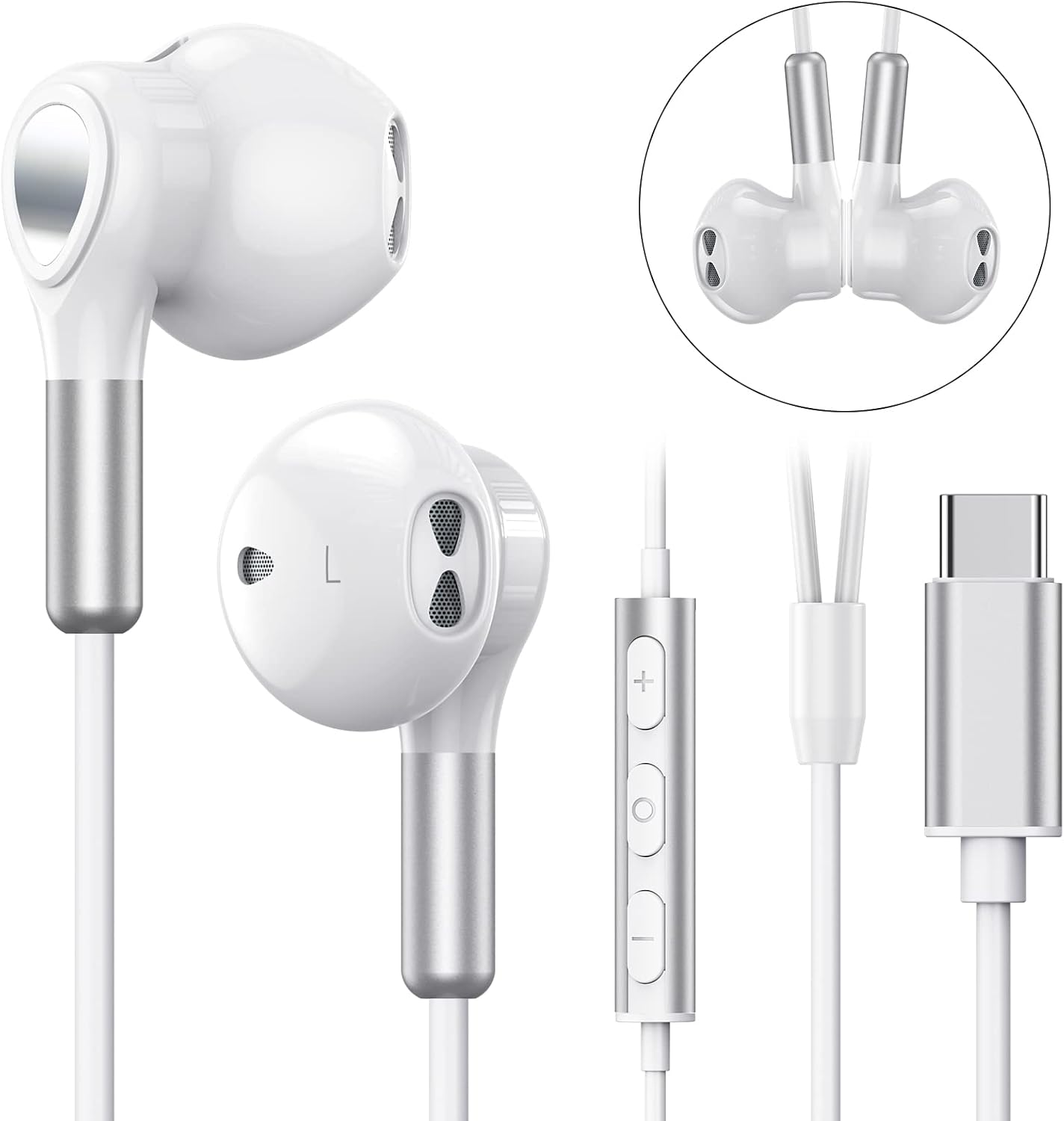 Detalle de BENEWY USB-C Headphones with Mic and Volume Control (wired Type C earphones)