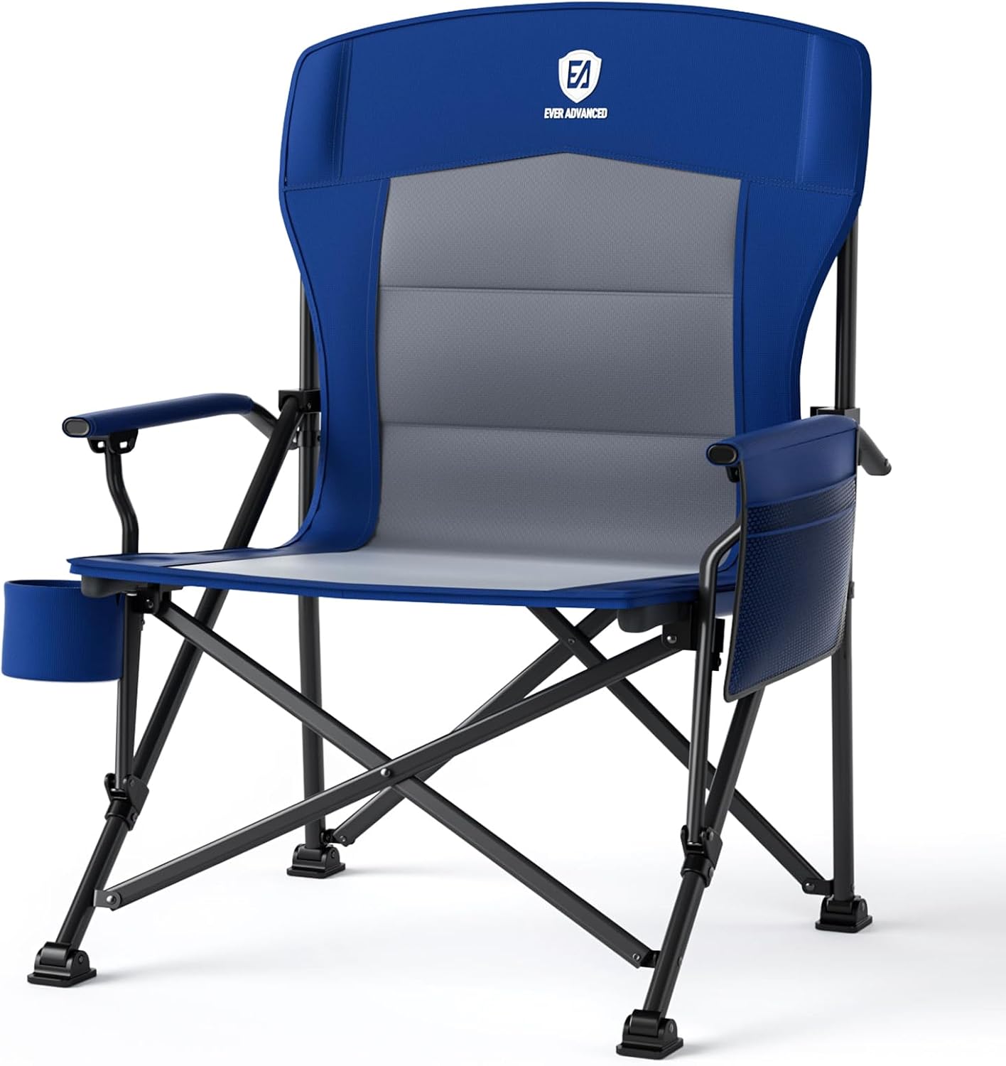 Detalle de EVER ADVANCED faltbarer Campingstuhl XL bis 230 kg – mit Seitentasche & Getränkehalter