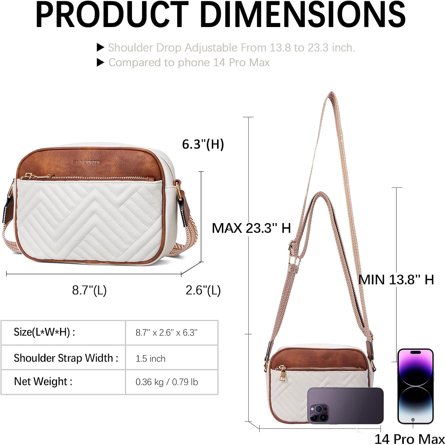 Thumbnail 2 de BOSTANTEN Quilted Crossbody Bag 8.7"