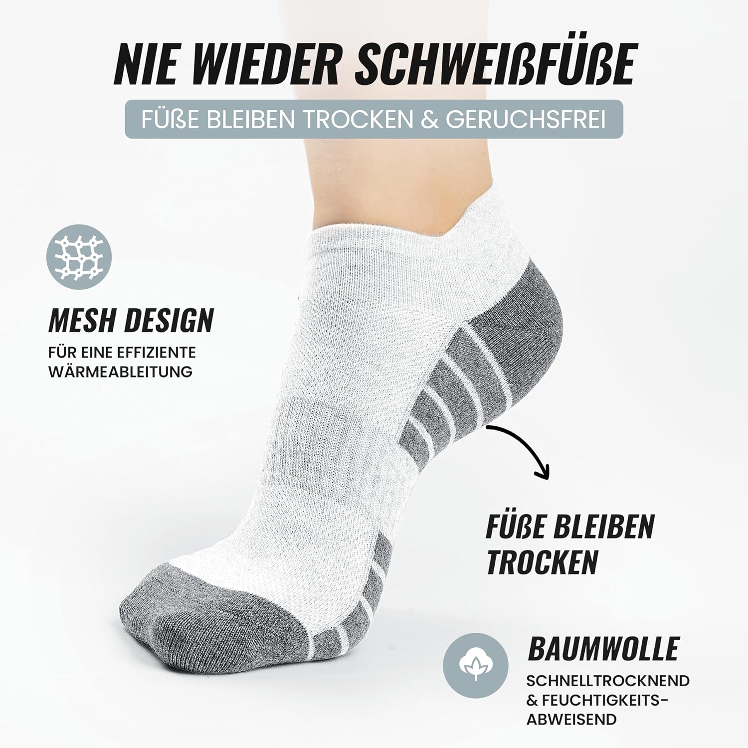 Detalle de HELDENWERK Sneaker-Socken Unisex 10 Paar – Atmungsaktive Short-Sportsocken aus Baumwolle, Anti-Blasen & Rutschfest