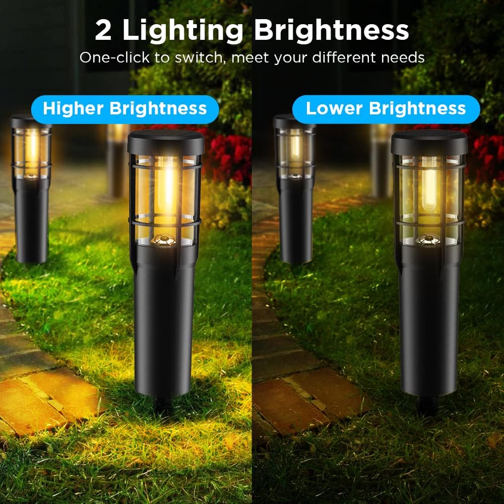 Detalle de Ainostone Solarlampen 4er-Set mit 900 mAh Akku, warmweißen LEDs und Erdspieß (IP65, für Außen)