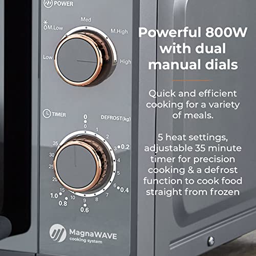 Detalle de Tower Cavaletto Manual Microwave with 800W, 20L – T24038RGG (Grey & Rose Gold)