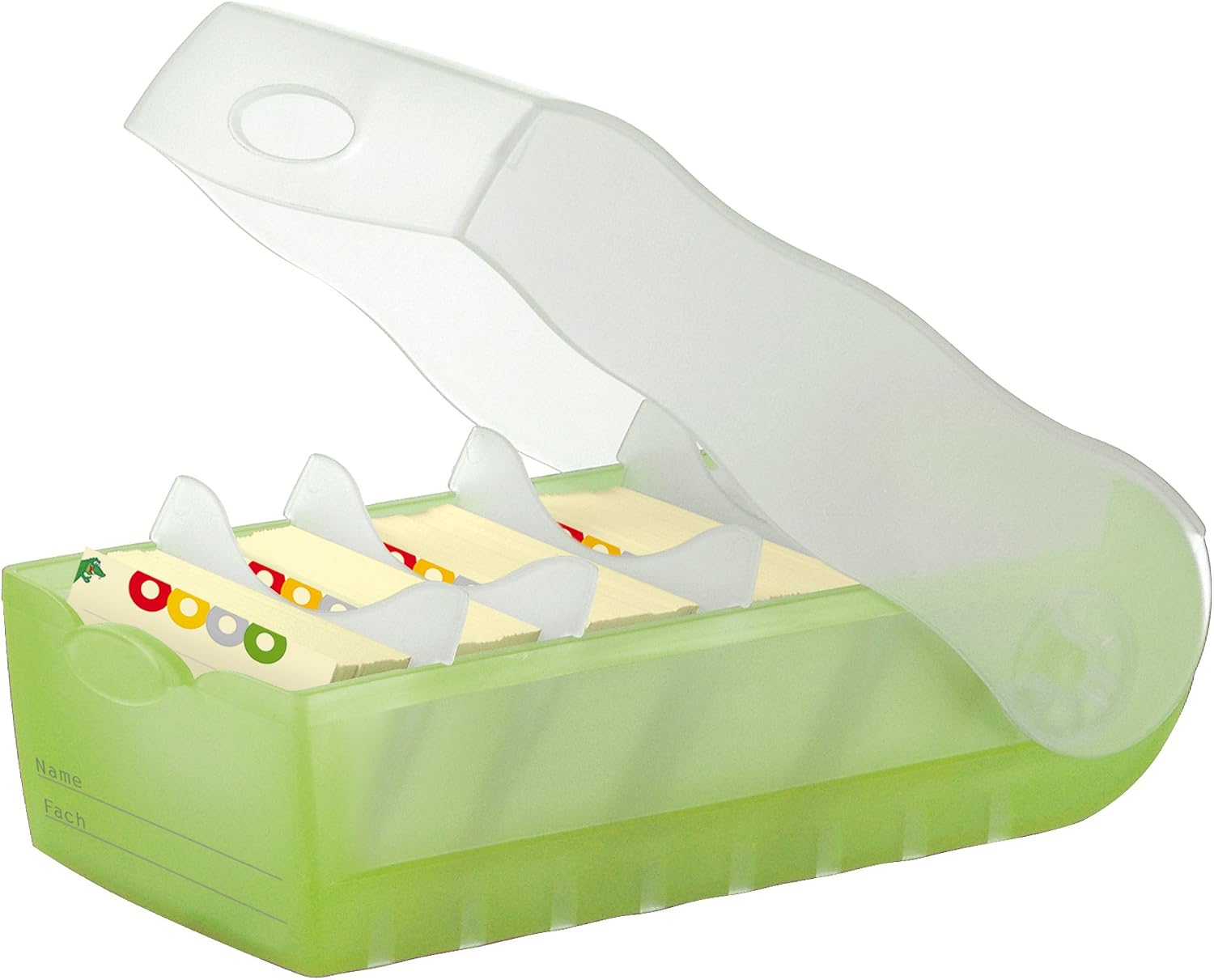 HAN Lernkartei CROCO – 5‑Fächer-Lernsystem, DIN A7 Karteikasten, transluzent-grün