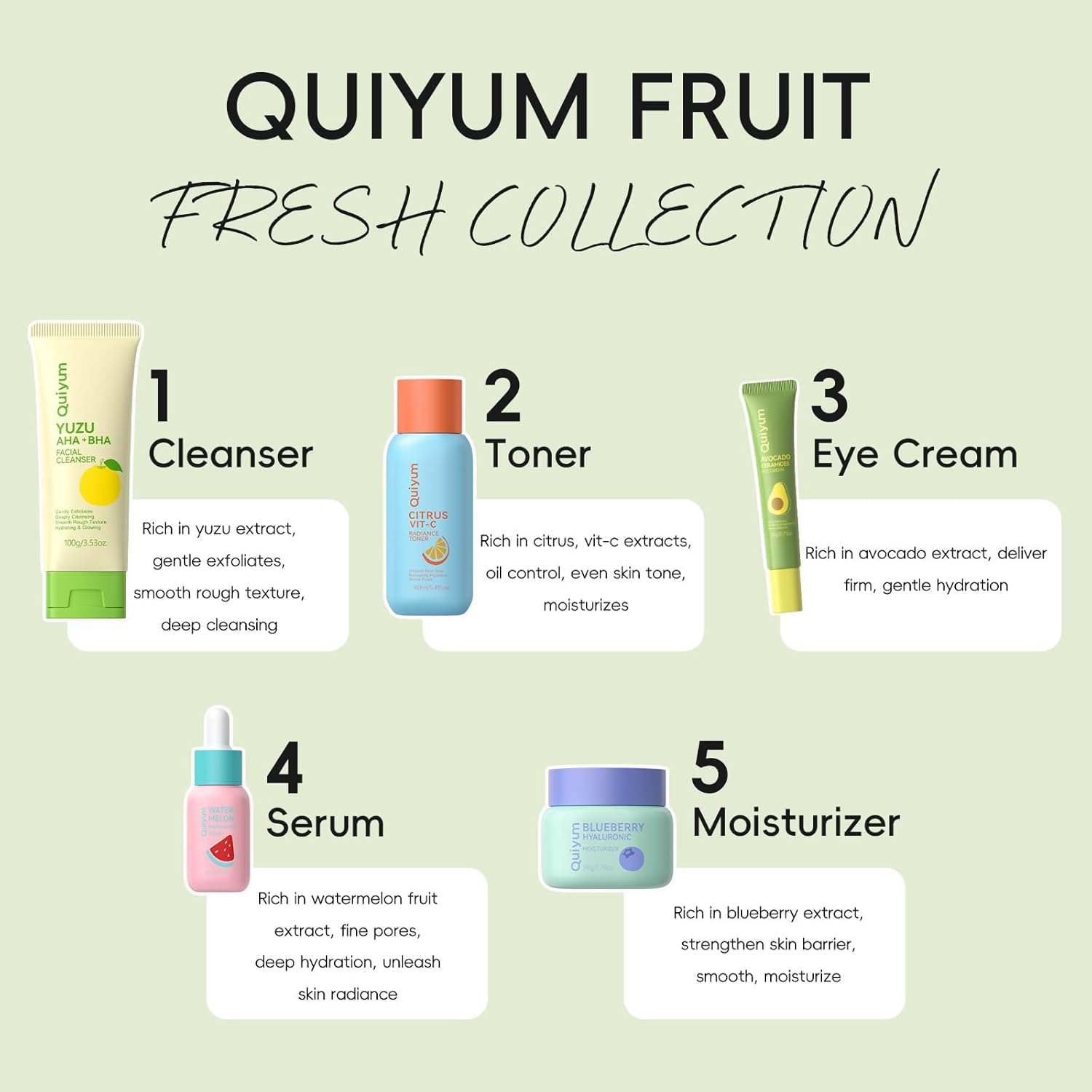 Detalle de QUIYUM Fruit Skin Care Set: 5-Piece Daily Routine for Teens to Women
