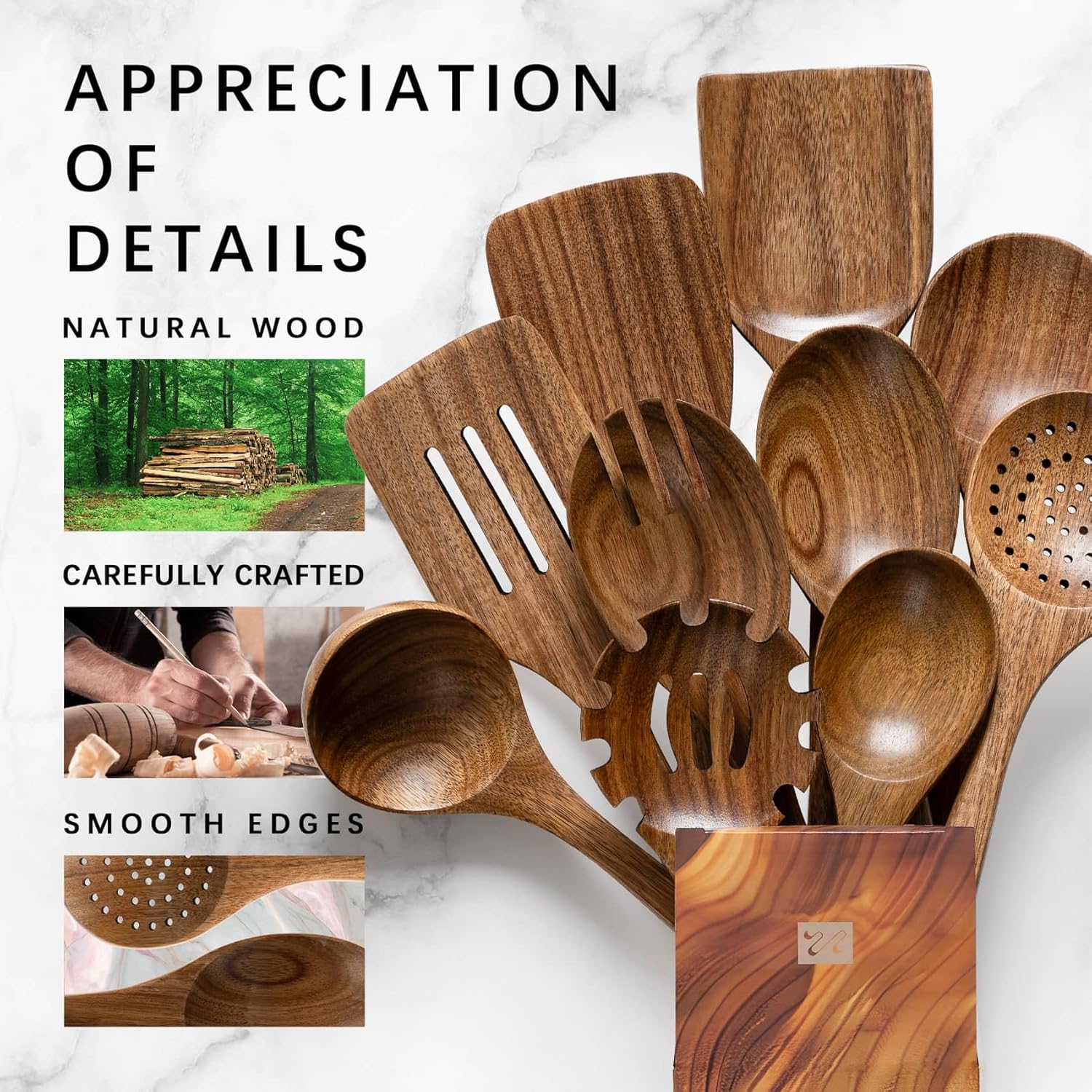 Detalle 2 de Hefild Wooden Spoons 10-Piece Acacia Utensil Set 🥄
