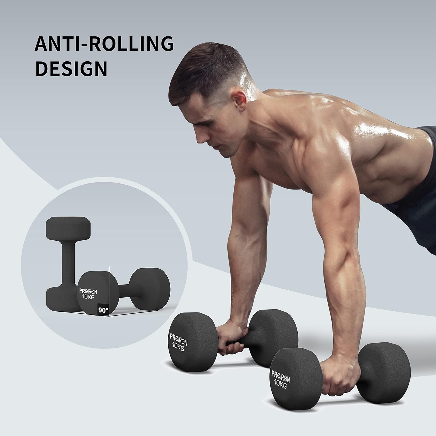 Detalle de PROIRON Anti-Slip Neoprene Dumbbell Pair 1kg–10kg with Stand – UK Home Gym Set