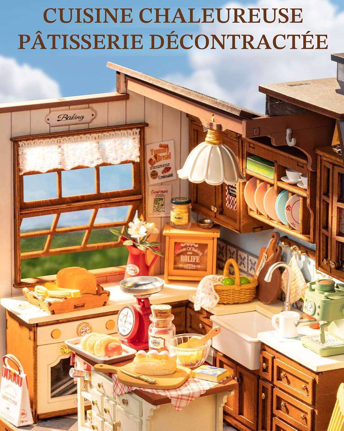 Detalle de Rolife Maison de Poupée Cuisine de Boulangerie – Kit DIY miniatures avec éclairage