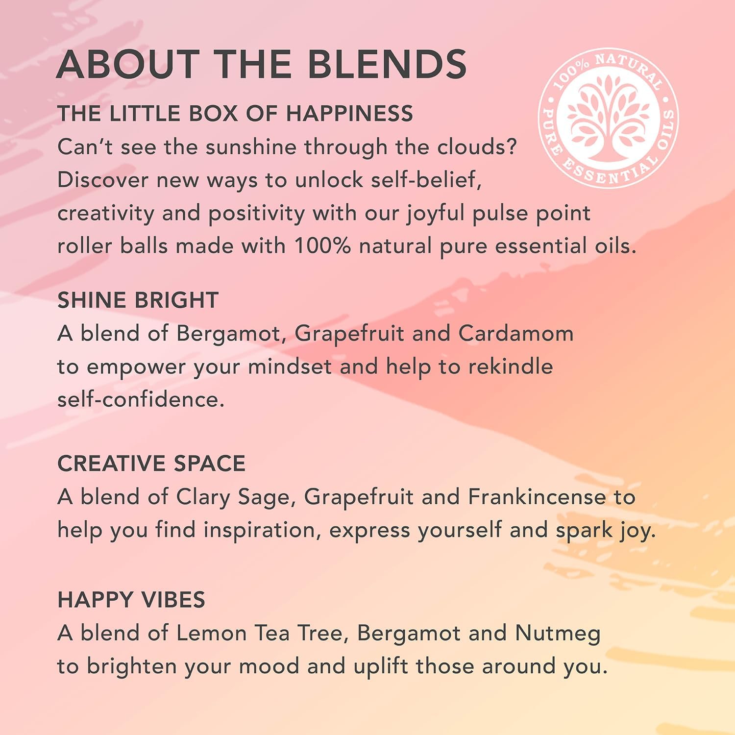 Detalle de Tisserand The Little Box of Happiness: Shine Bright, Creative Space & Happy Vibes — 3x10ml Pure Essential Oil Roll-Ons