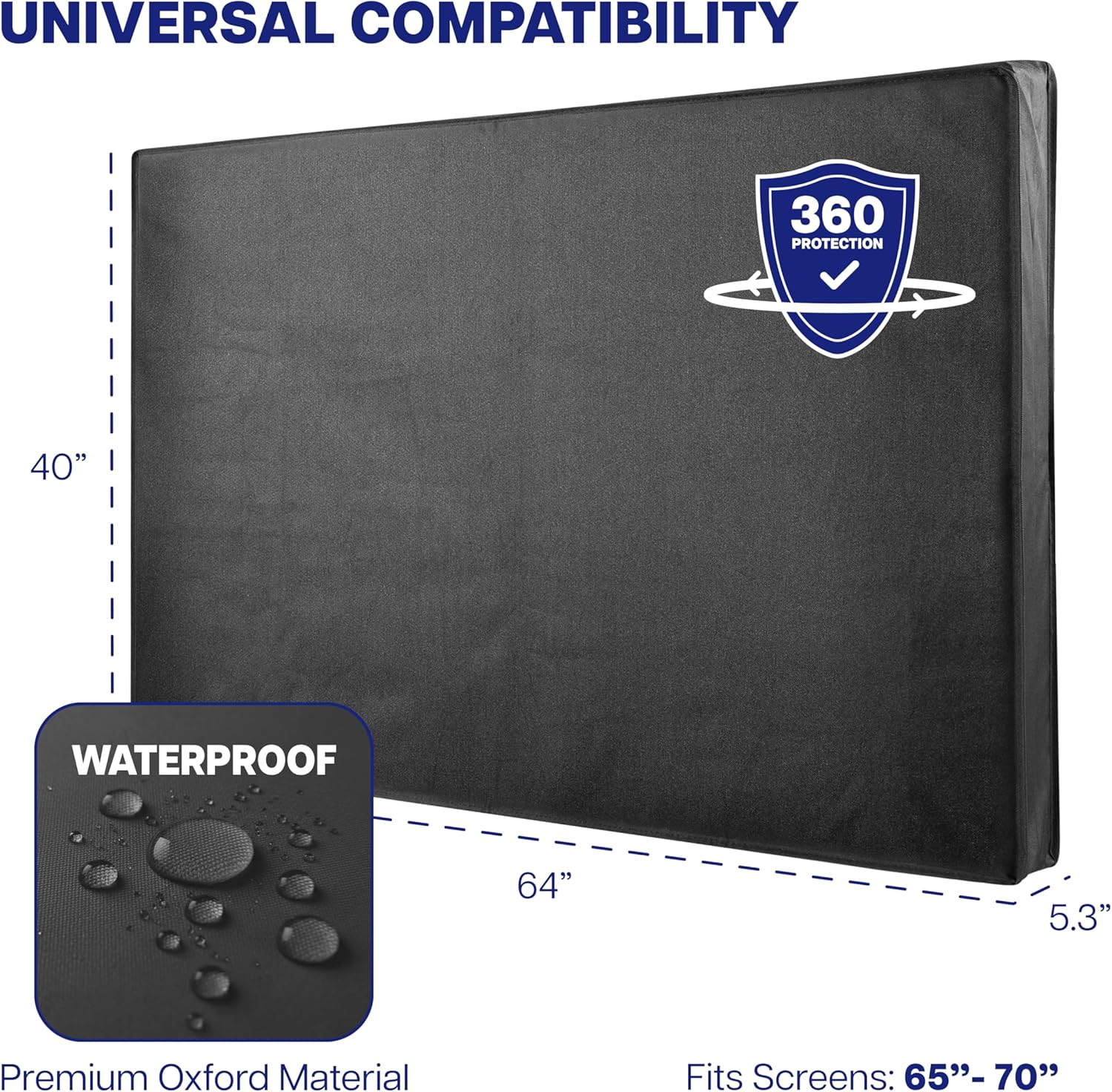 Detalle de VIVO 65–70 inch Flat Screen TV Cover (Black) – Weatherproof Outdoor Protector for Wall-Mounted Screens