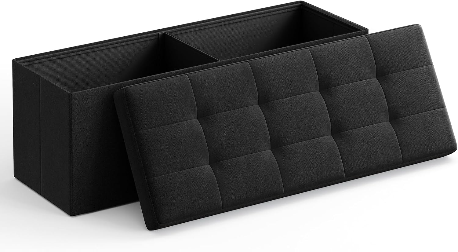 Detalle de SONGMICS LSF077B20 Foldable Storage Ottoman, 131L Tufted Bench, Ink Black