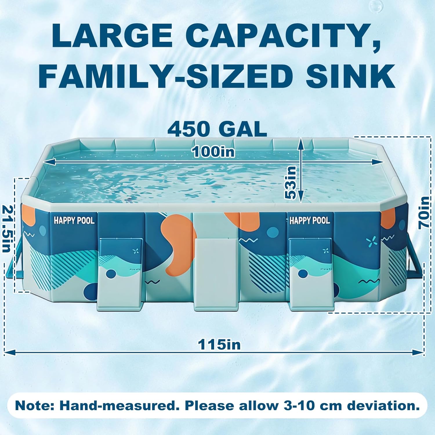 Detalle de Large Foldable Family Pool for Kids & Dogs, 115" L x 65" W x 21.5" D