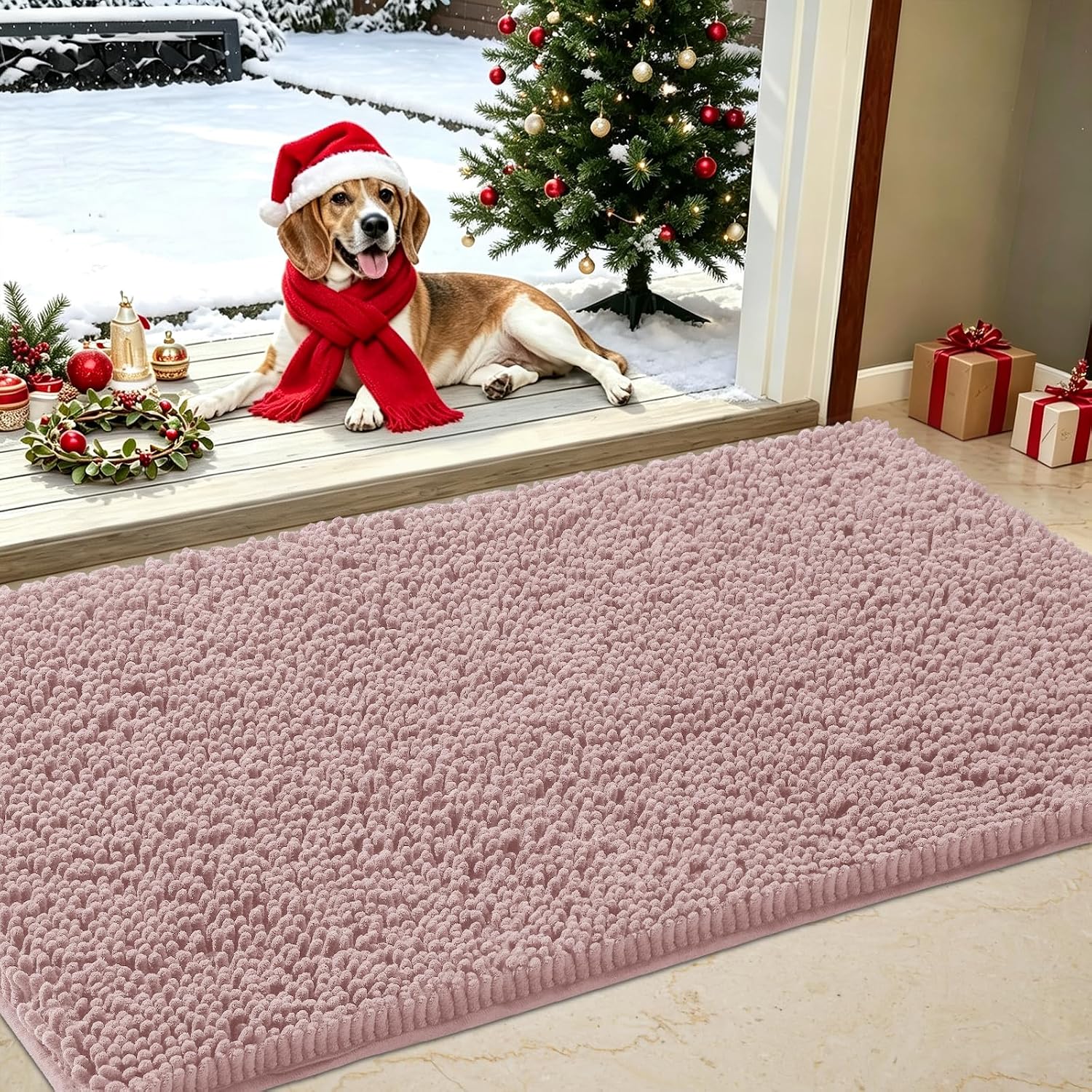 Detalle de IM HOME CFD201DP-60 Chenille Door Mat, 36" x 24", Dusty Pink