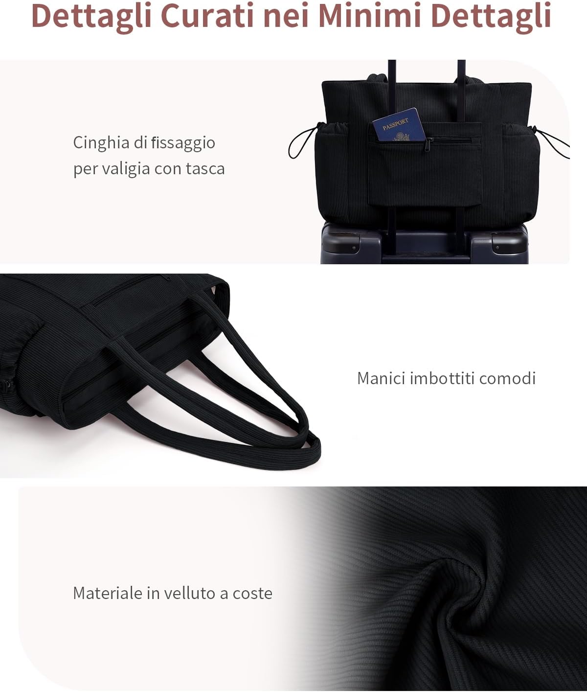 Thumbnail 6 de ECOHUB Tote Bag in velluto a coste con cerniera e multitasche
