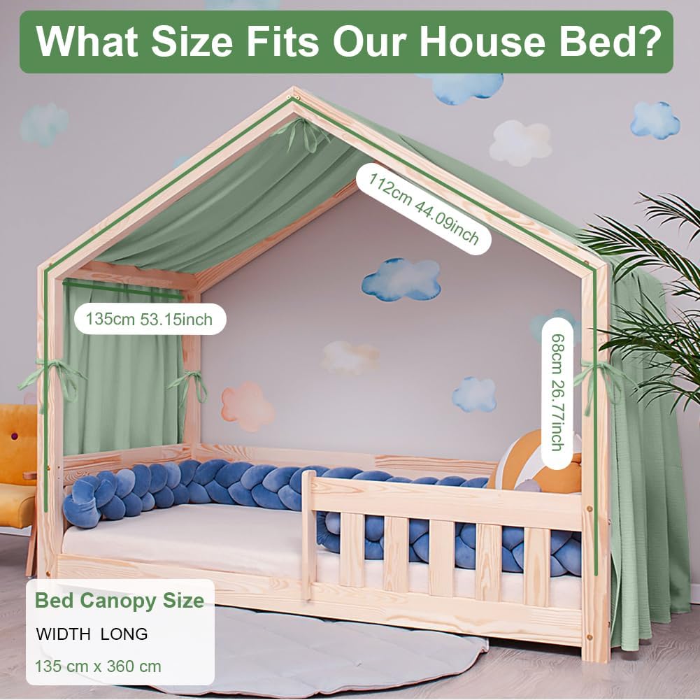 Detalle de Vicloon Bed Canopy for Children – 100% Cotton Muslin, 135 x 360 cm, Light Green