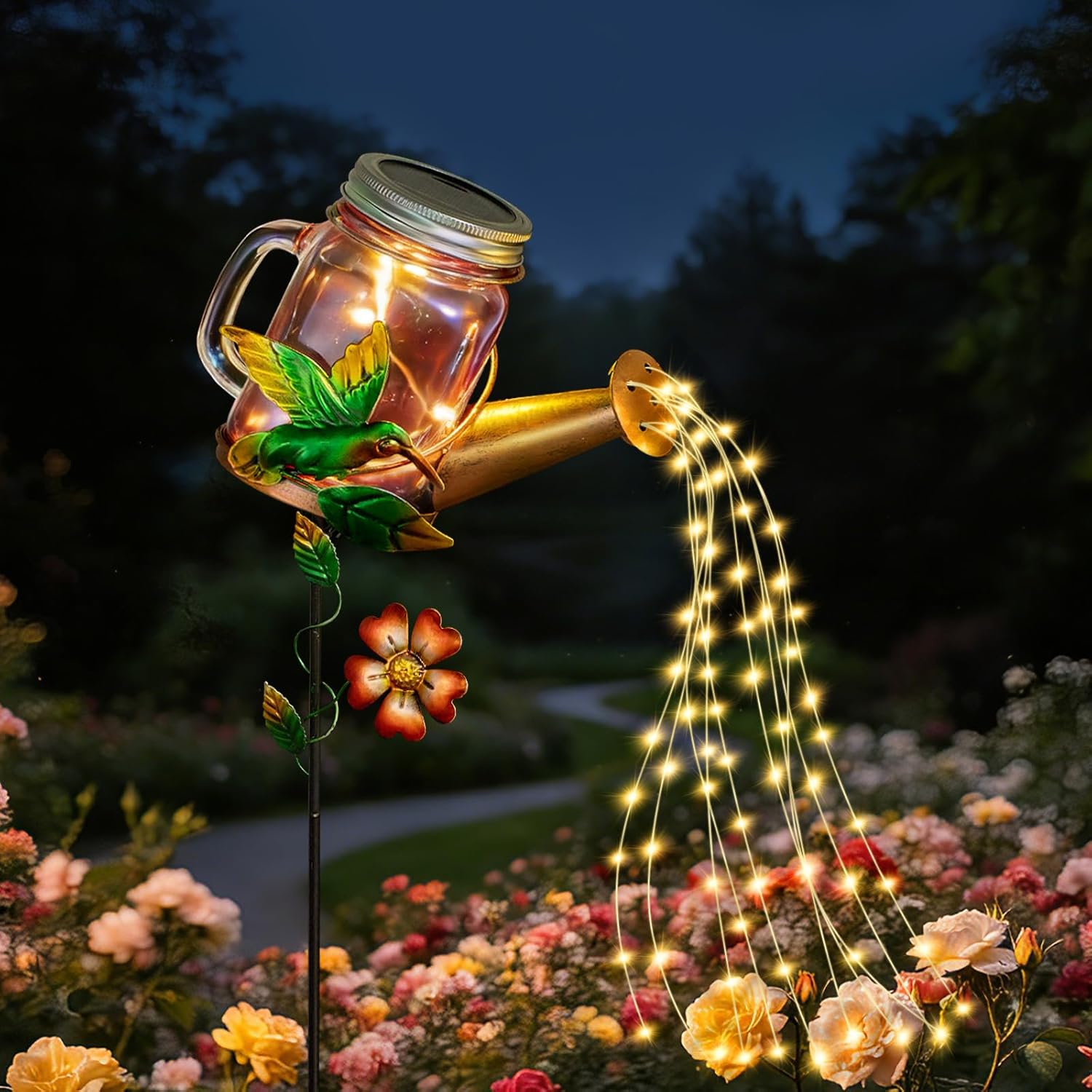 Thumbnail 6 de Solar Watering Can Lights Outdoor – Premium glass & metal solar garden ornament with LED string glow (IP65 waterproof)