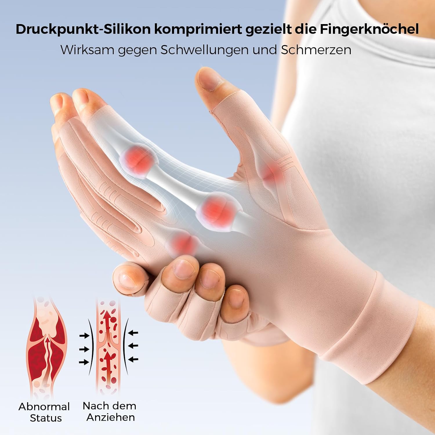 Detalle de FREETOO Kompressions-Handschuhe gegen Arthrose, fingerlos – für Damen & Herren (Rheuma, Karpaltunnel, Schwellungen)