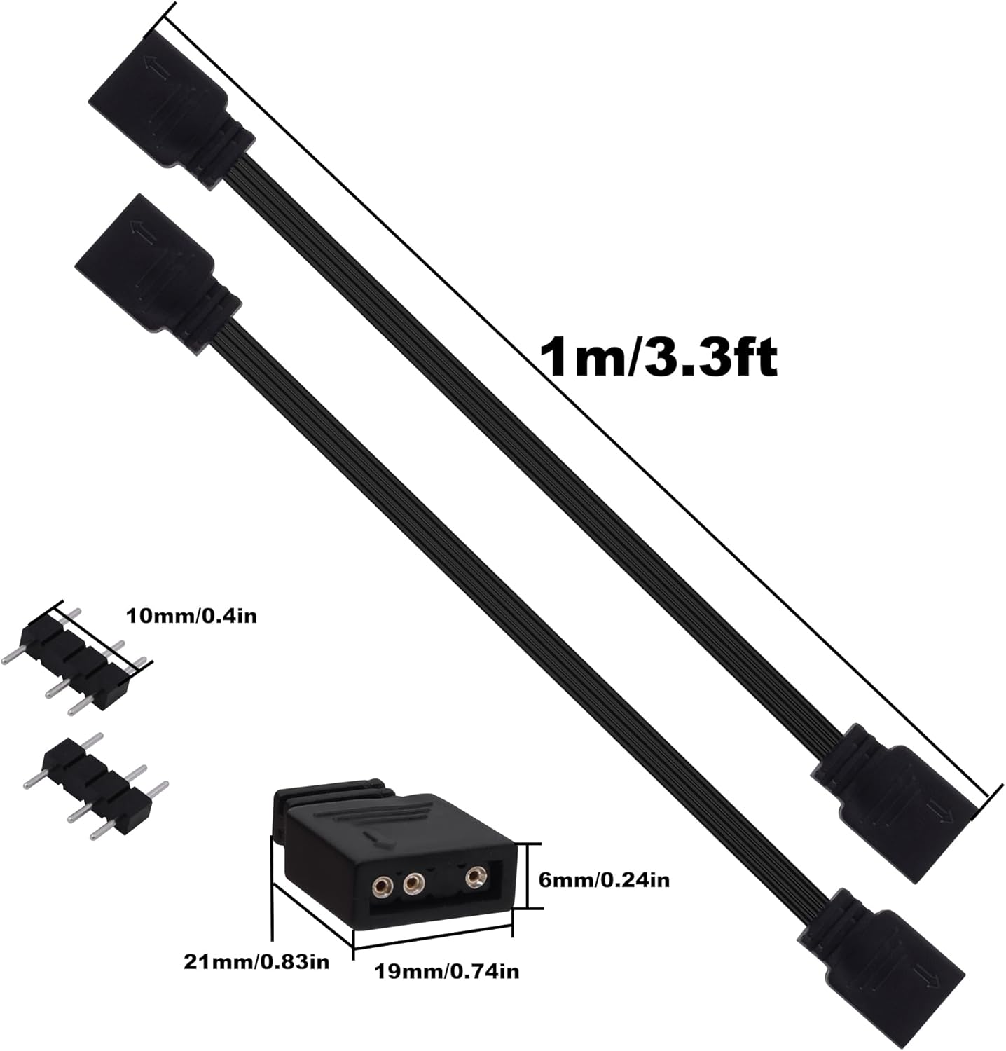 Thumbnail 1 de YARCHONN ARGB Extension Cable 5V 3 Pin – 1m/3.3ft, 2‑Pack