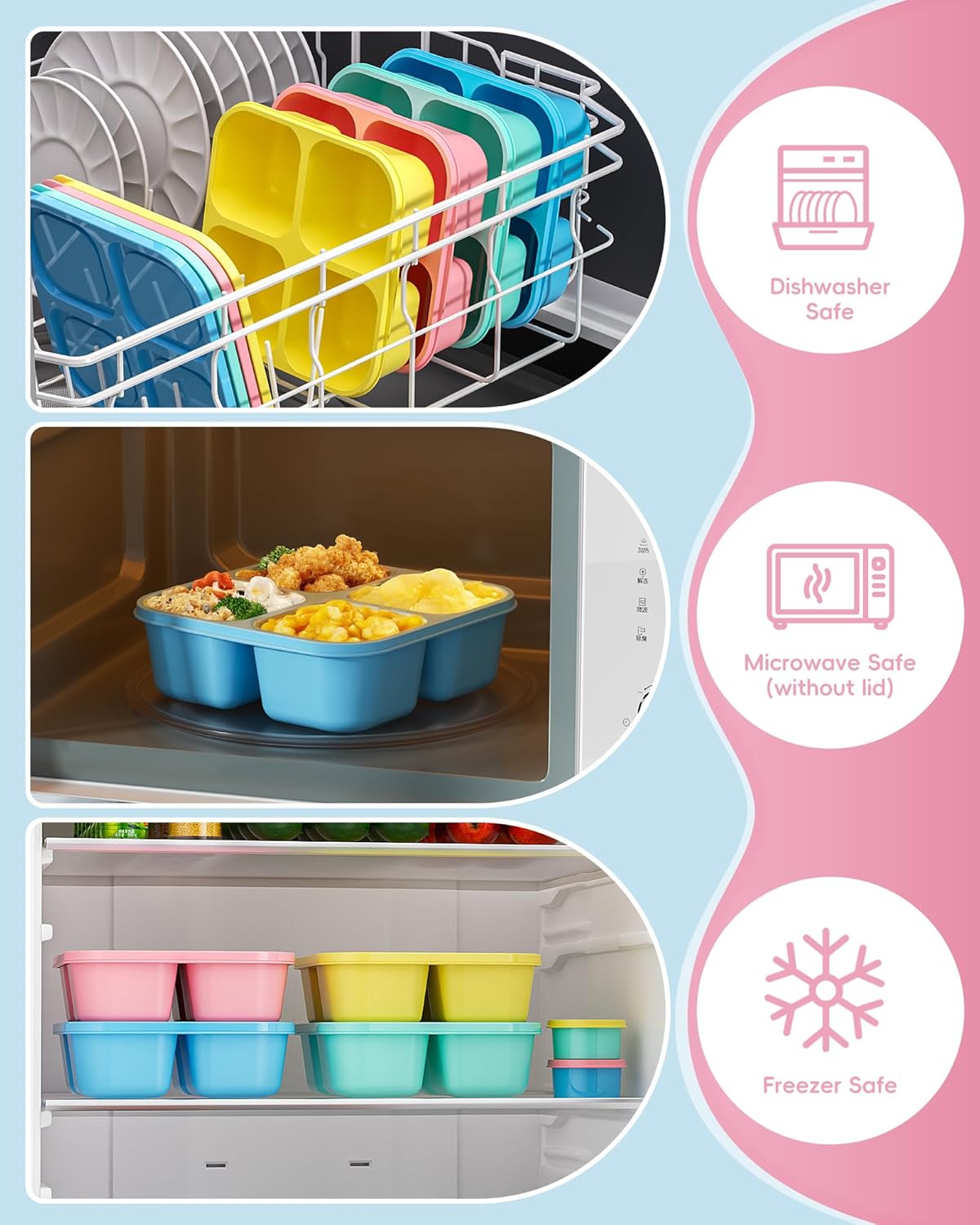 Detalle de Canfanni 4-Piece Reusable Snack Box Containers Set with 4 Compartments and 2 Sauce Containers (BPA-Free, Stackable)