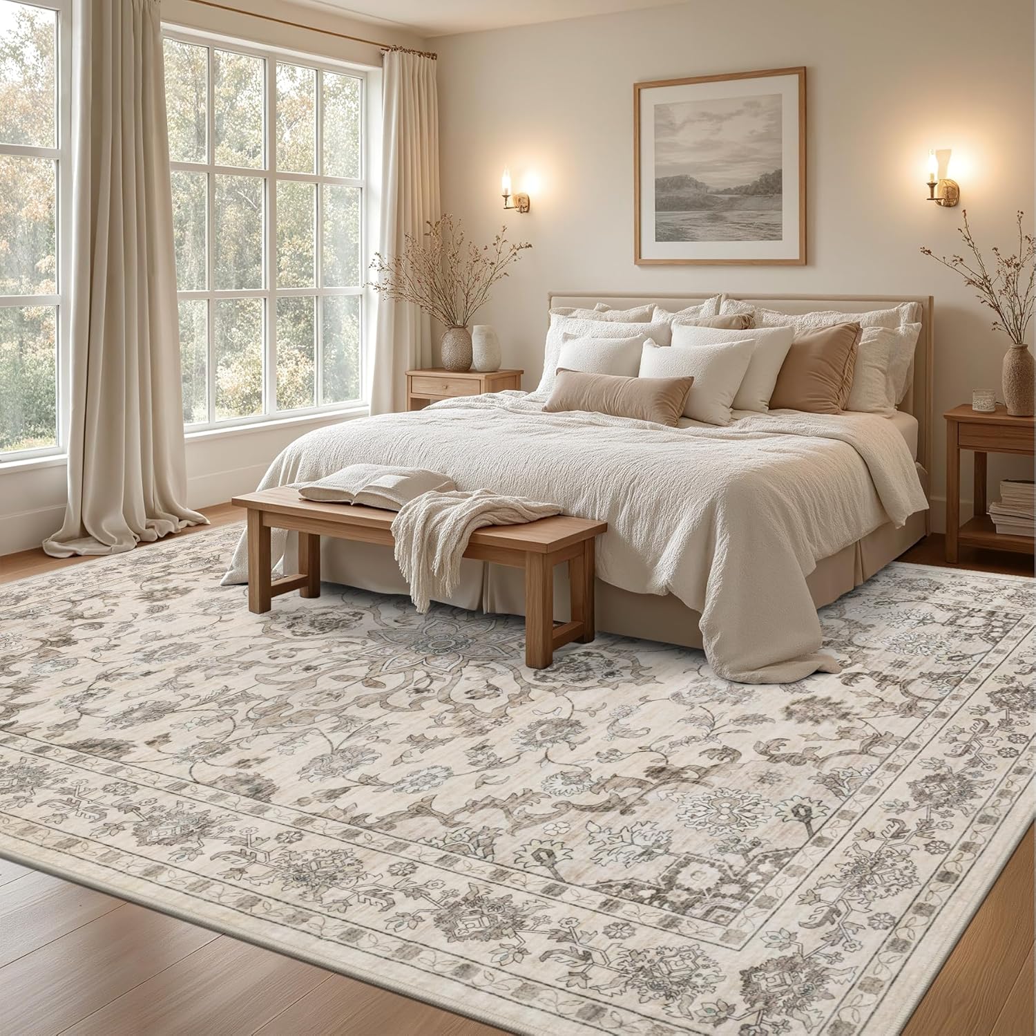 Thumbnail 3 de ExpediX 8x10 Area Rug: Washable, Soft Vintage Floral with Non-Slip Backing