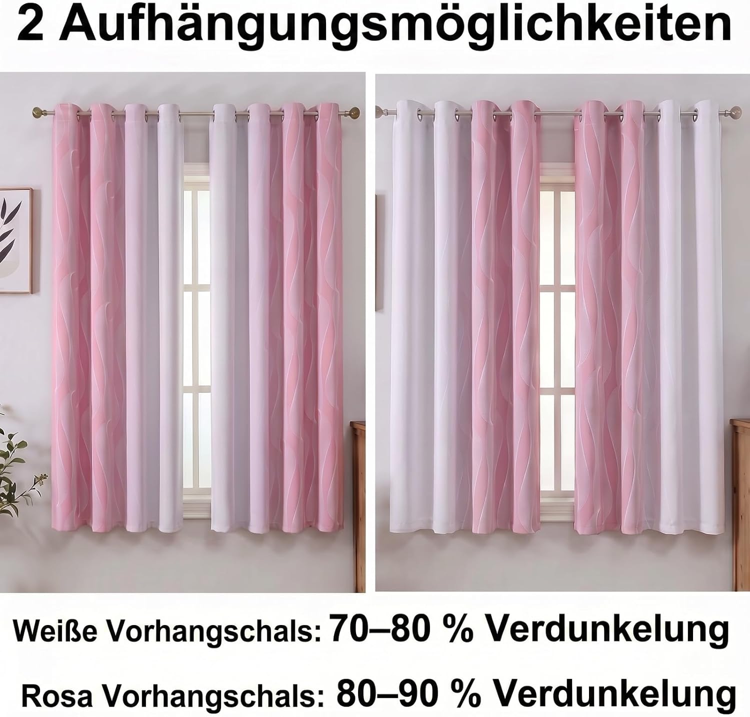 Detalle 2 de Gazal Vole roze-witte ombregordijnen 132 × 244 cm met ringen