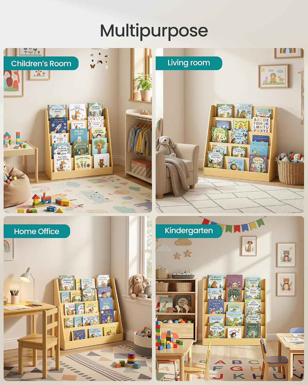 Detalle 2 de SONGMICS UGKR076YZ01 Kids Bookcase, 5-Tier Front-Facing Shelves, Yellow