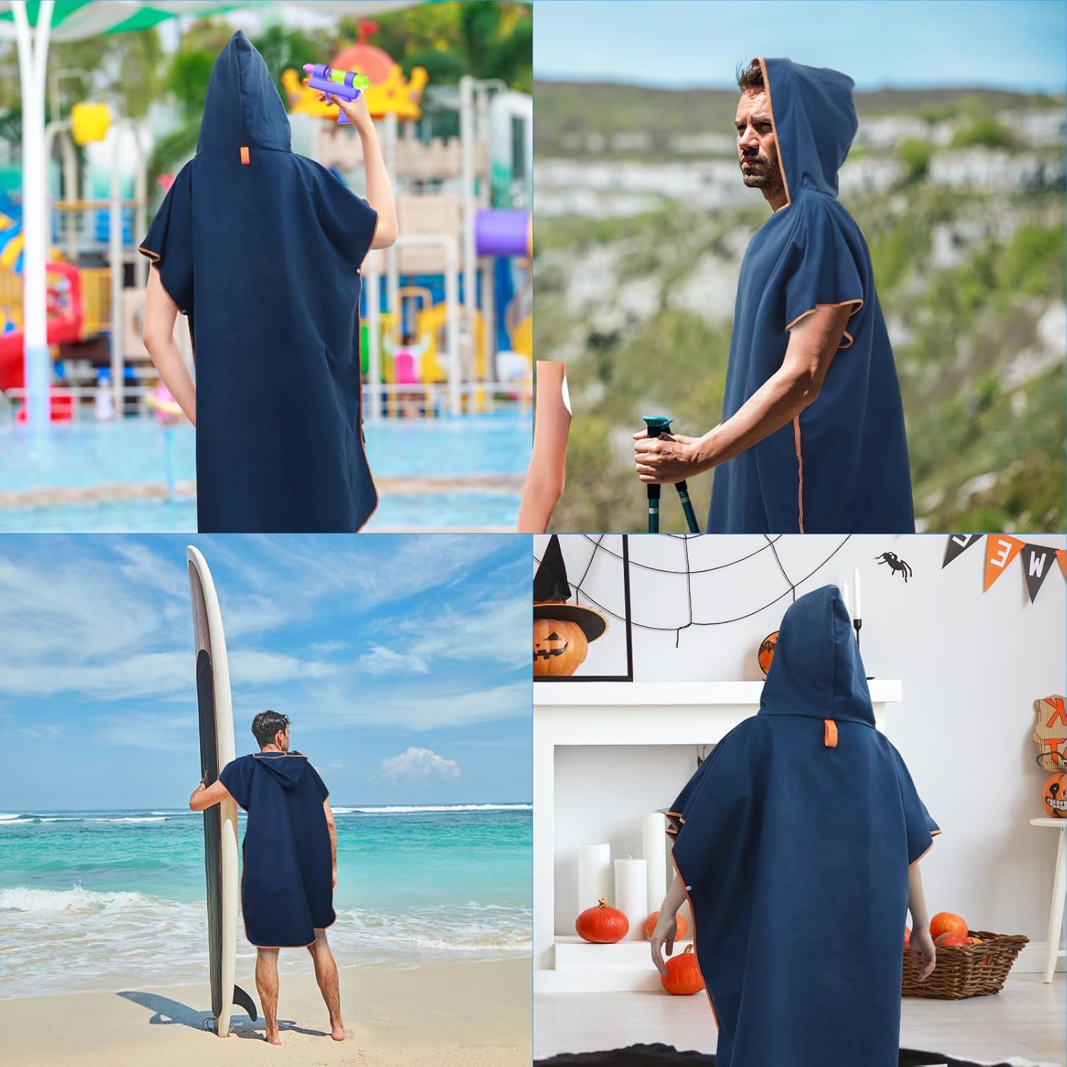 Thumbnail 6 de Poncho da bagno in microfibra per uomo e donna – 110x90 cm, asciugamano poncho blu scuro