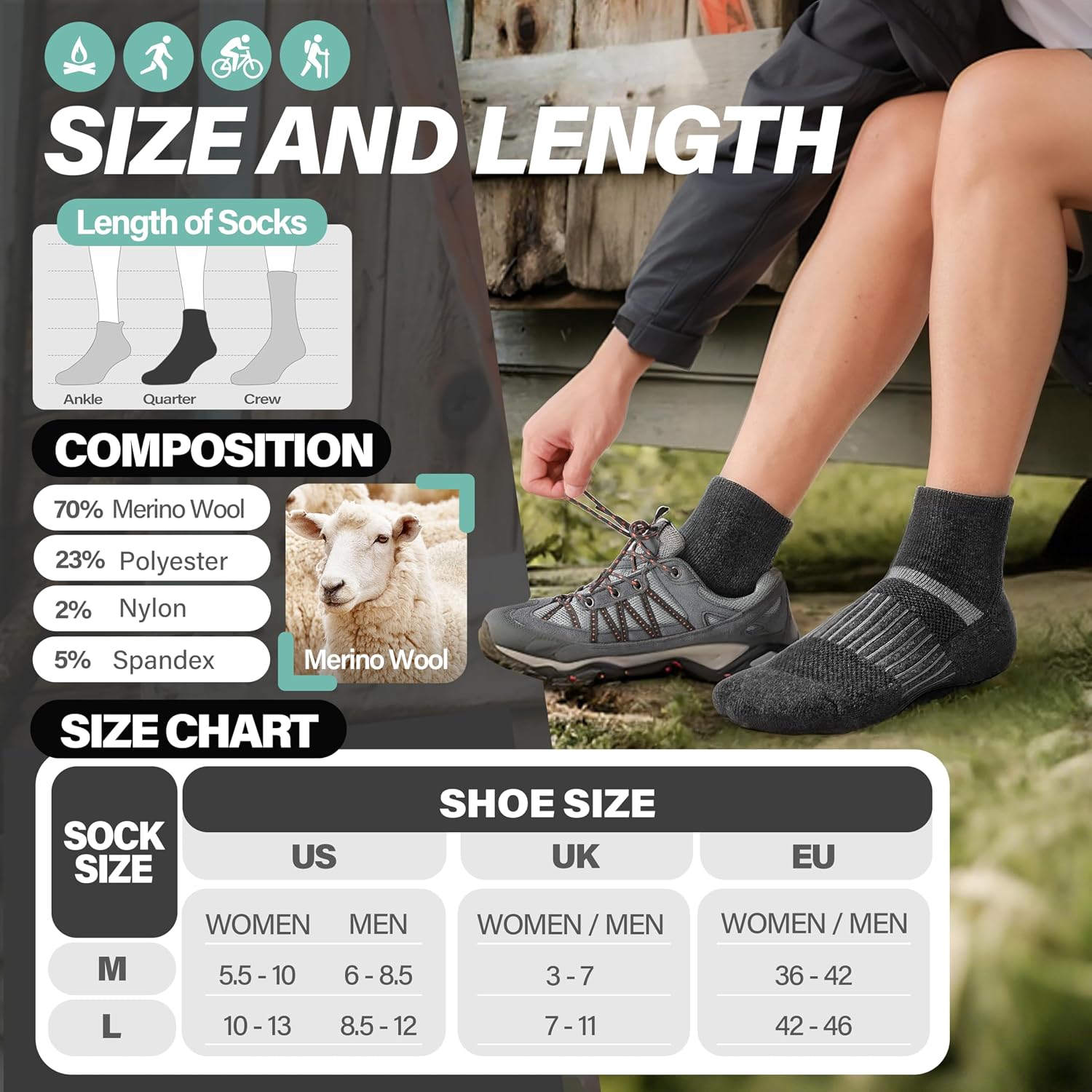 Thumbnail 4 de MOSEY KOSY Merino Wandersocken, 6 Paar