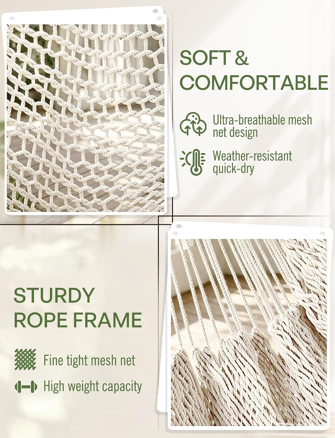 Detalle 2 de Chihee Cotton Hammock Chair with Woven Mesh, Collapsible Metal Spreader Bar