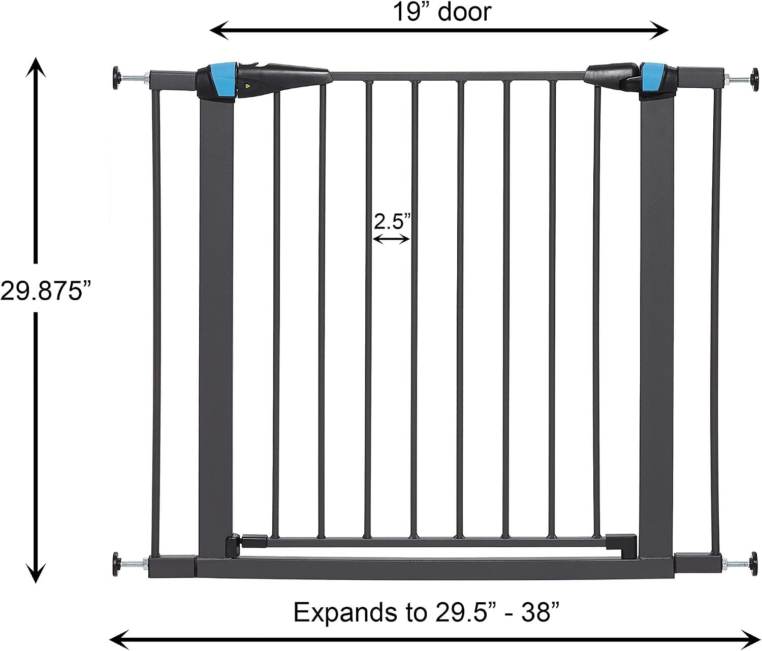 Detalle de Cancello per Animali Domestici in Acciaio con Strisce Fosforescente – Altezza 73,66 cm, espandibile fino a 96,52 cm, grafite