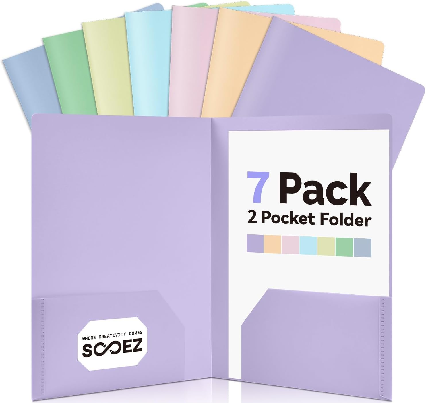 Detalle de Sooez 7-Pack Plastic Pocket Folders, Pastel Colors, Two Pockets, Letter Size