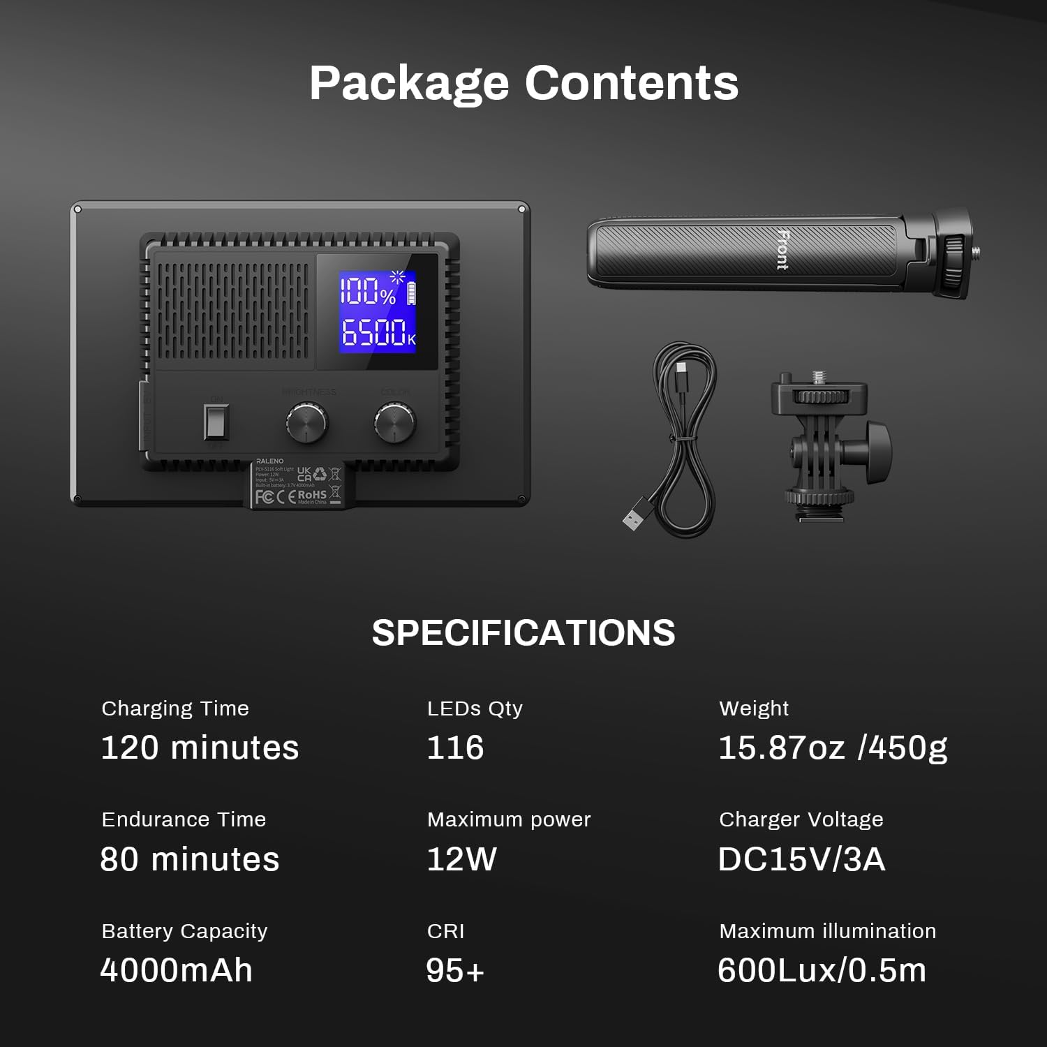 Thumbnail 6 de RALENO 116 LED Videoleuchte 12W mit Akku 4000mAh 🎥