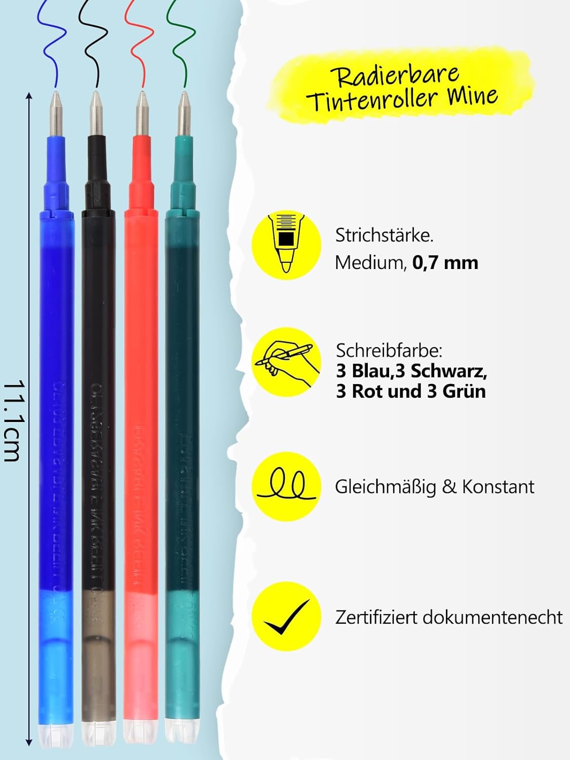 Thumbnail 1 de Set di mine cancellabili Donluhu da 0,7 mm (12 pezzi: 3 blu, 3 nero, 3 rosso, 3 verde) compatibili con penne FriXion/erase