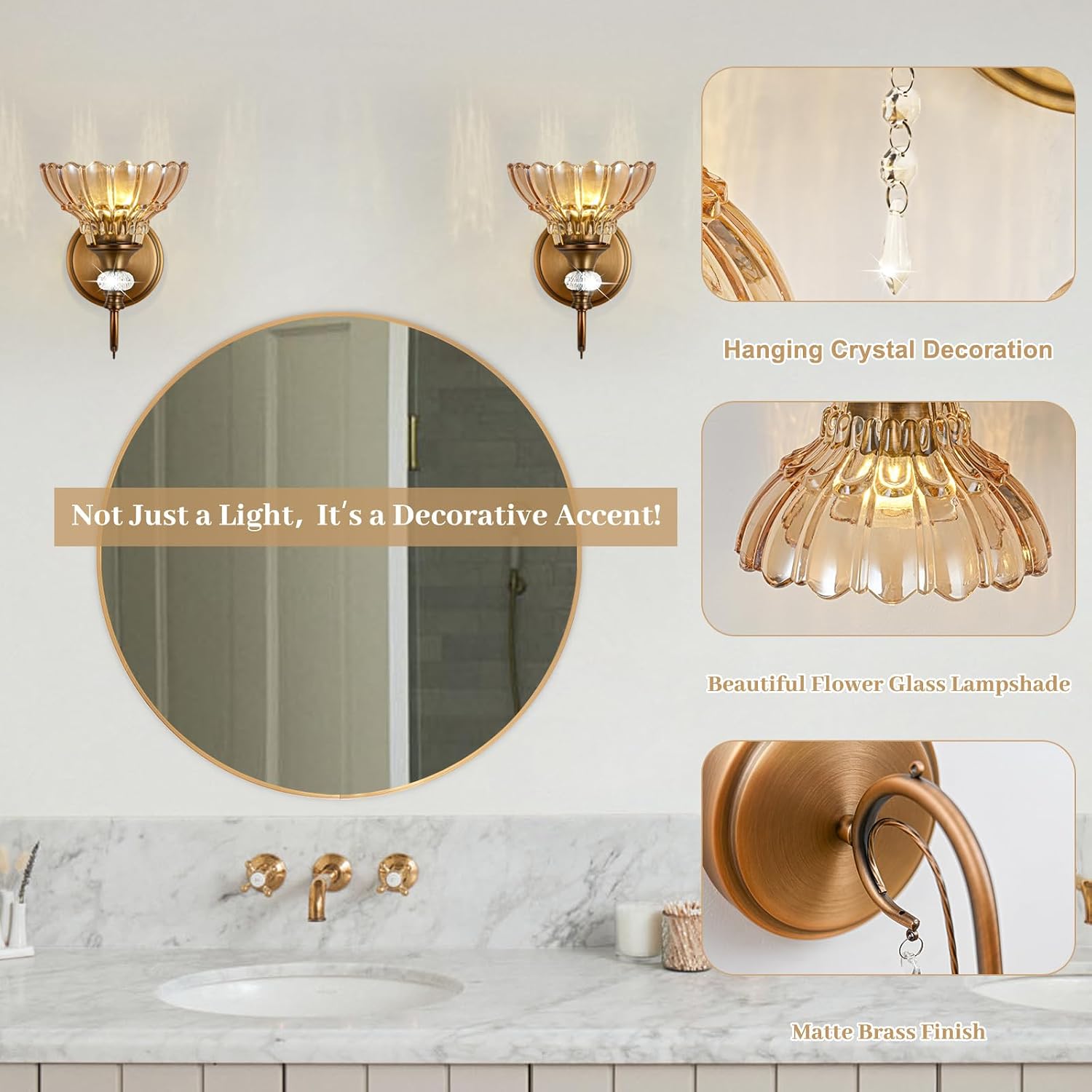 Thumbnail 3 de Rainzepher LDH-1-Brass-Amber Wall Sconce, Amber Glass and Crystal Accents