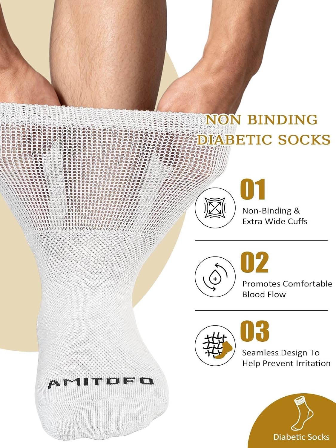 Detalle de ZFSOCK Diabetic Socks, 3 Pairs with Bamboo-Wool Blend, Seamless Toe & Cushioned Sole